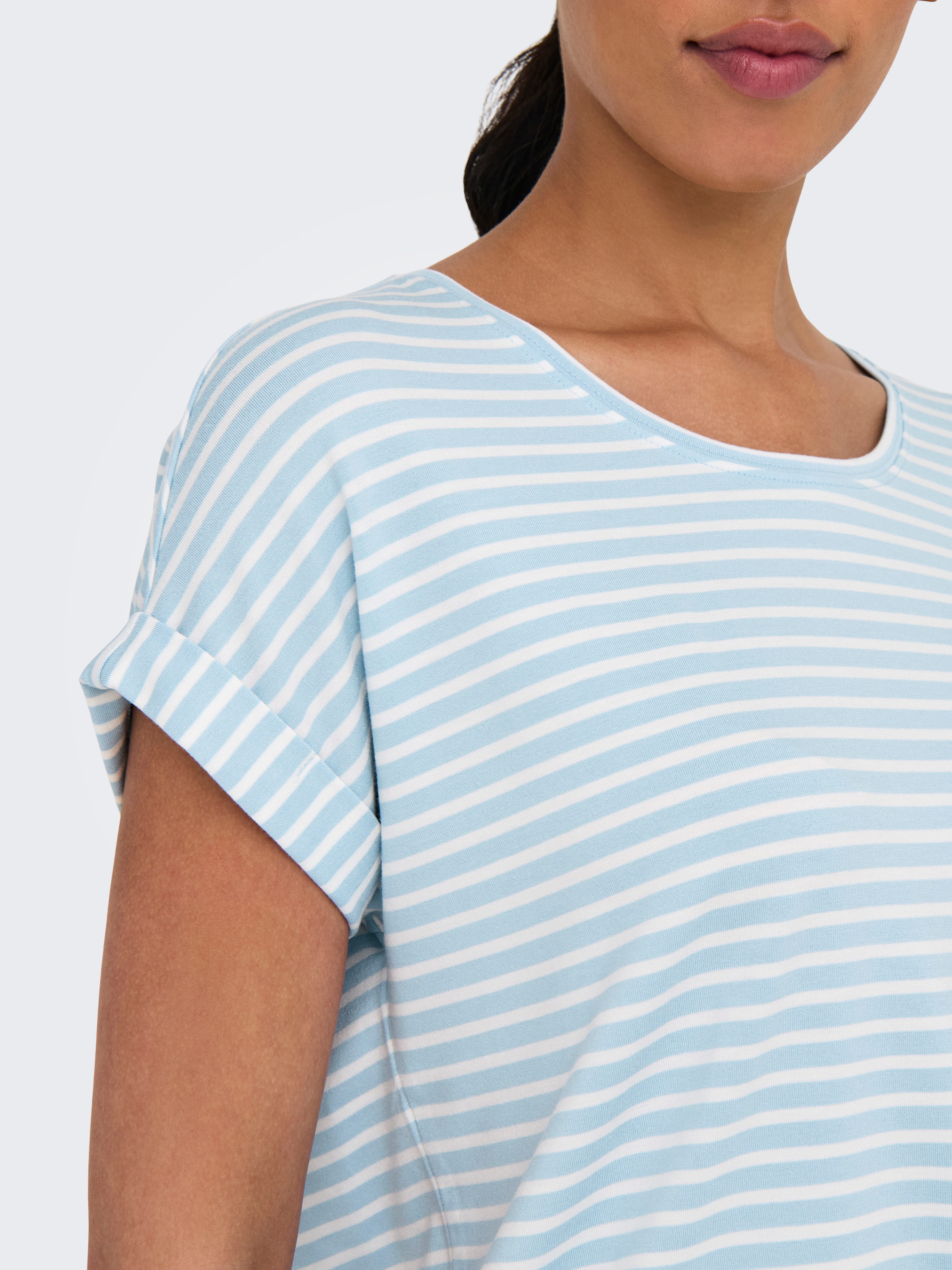 ONLY Kurzarmshirt ONLMOSTER STRIPE S/S O-NECK TOP JRS NOOS gestreift, lässig geschnitten, Jersey, Rundhals, Viskosemischung