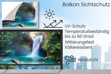 MuchoWow Balkonsichtschutz Wasserfall - Steine - Landschaft - Pflanzen - Wasser (1-St) Balkonbanner, Sichtschutz für den Balkon, Robustes und wetterfest