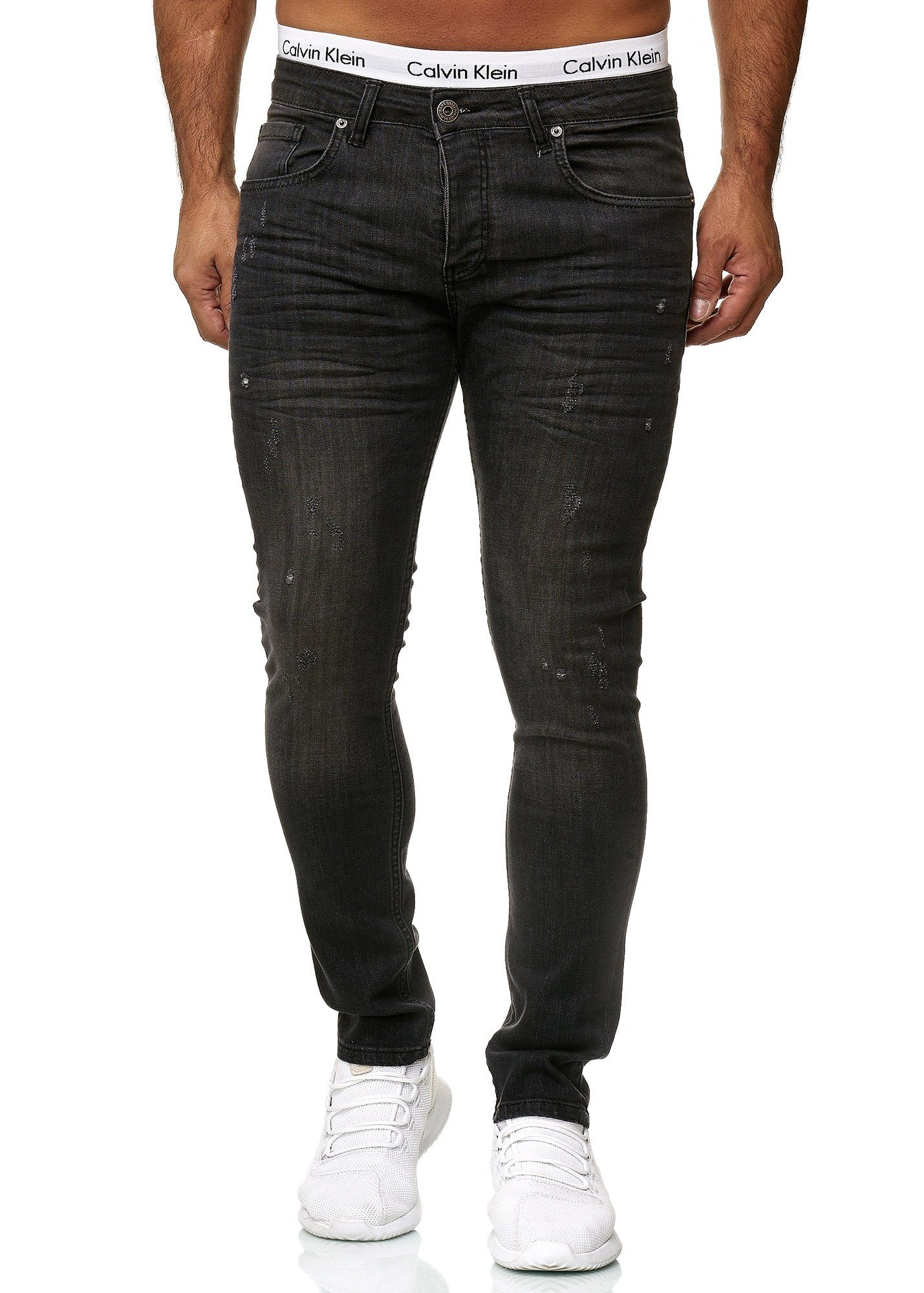 Code47 Skinny-fit-Jeans Code47 Designer Herren Regular 606 Jeans Basic Skinny Jeanshose Used Hose Light Fit Black