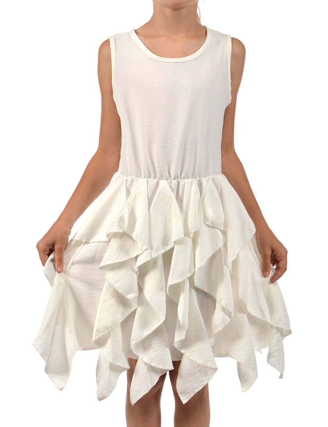 KMISSO Sommerkleid Mädchen Kleid breite tragen Volants bequem Rock Träger zu (1-tlg) am Weiß und