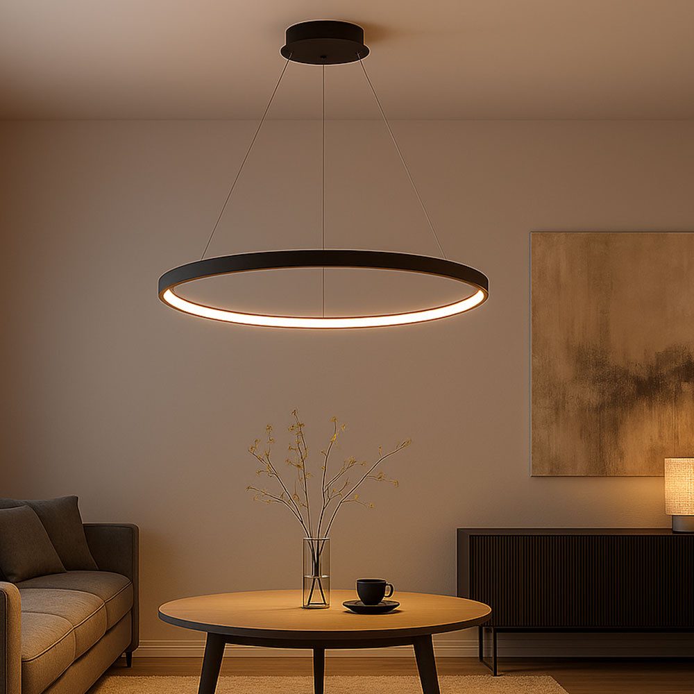 GLOBO LIGHTING LED-Hängeleuchte, LED-Leuchtmittel fest verbaut, Warmweiß, LED Hängeleuchte Esstisch Pendelleuchte Ring schwarz LED