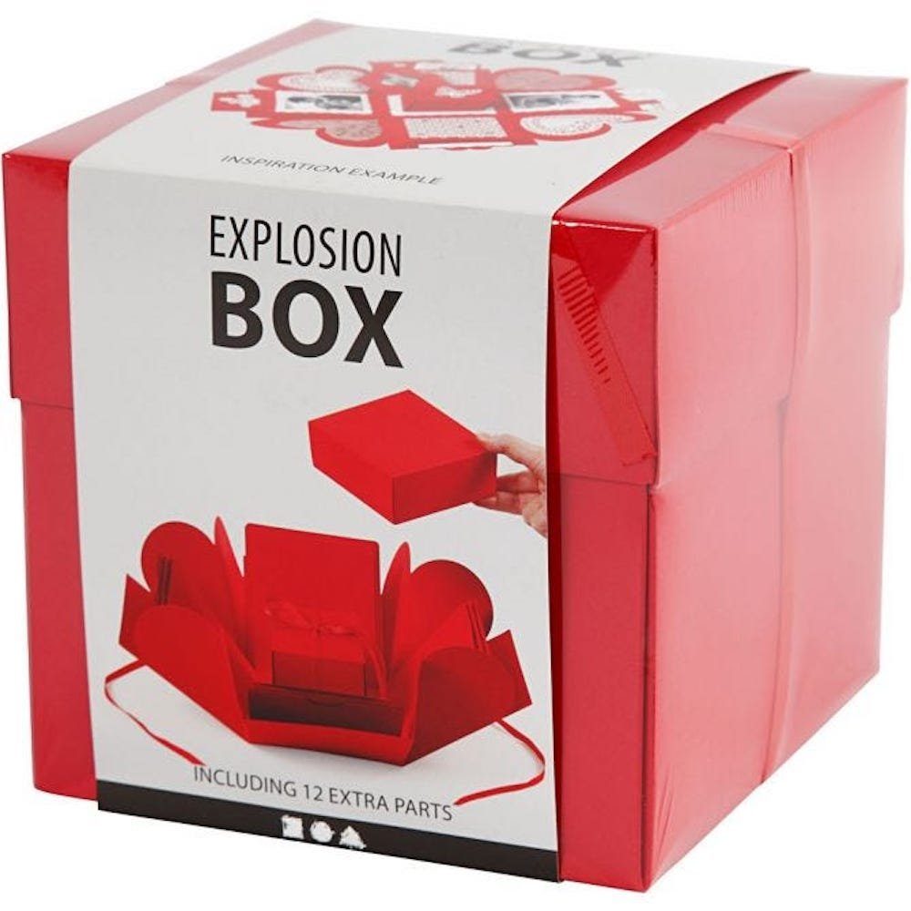Creotime Zeichenpapier Explosion Box, Größe 7x7x7,5+12x12x12 cm, 1 Stck. Rot