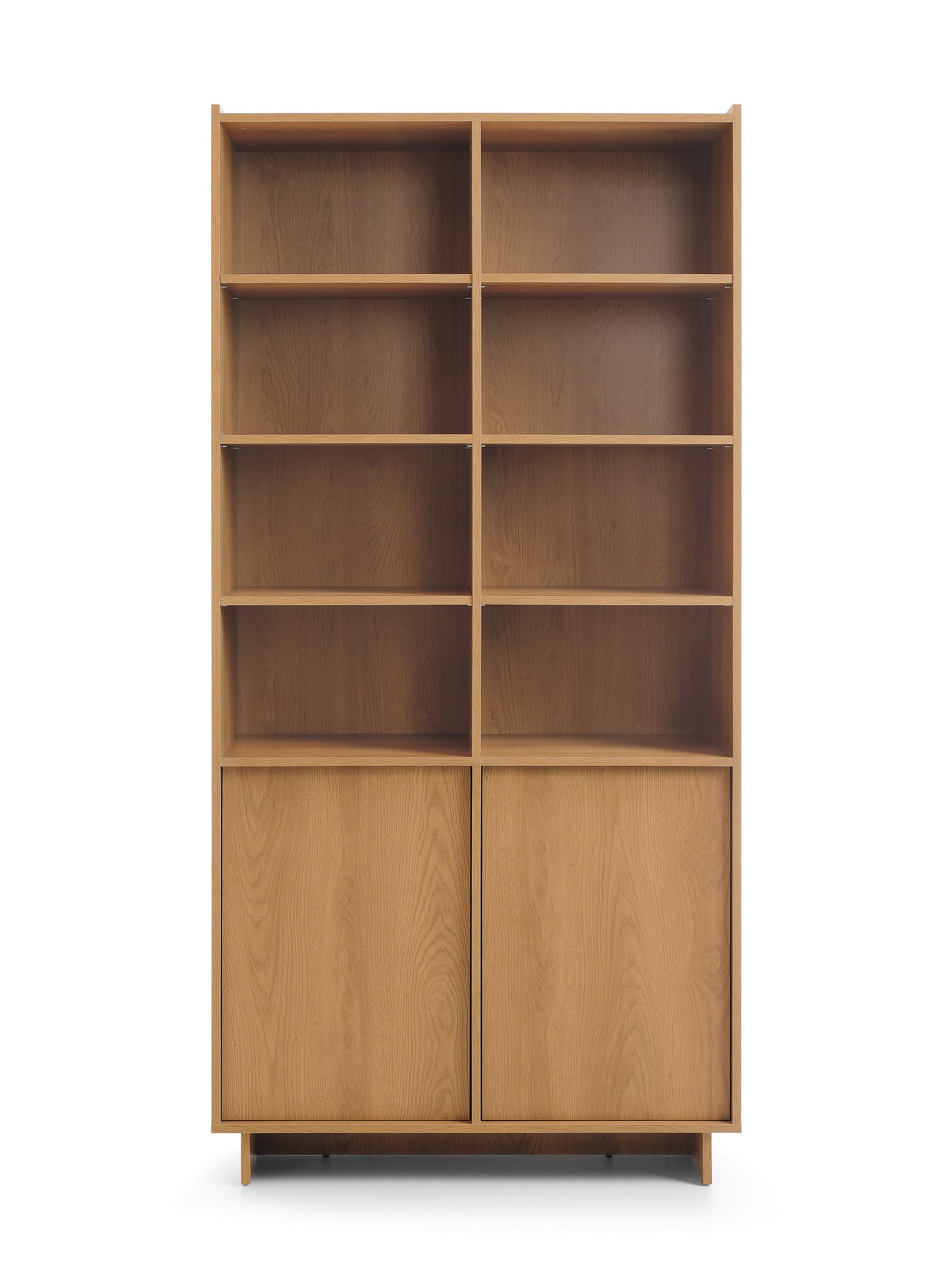 MOEBLO Bücherregal LILIE R98, in Eiche Caramel – hohes Standregal & Bücherregal mit offenen Fächern, 2 Türen und viel Stauraum im modernen Design, Bücherregal für das Büro Bücherregal für Dokumente Wohnbereich Wohnzimmer, (BxHxT): 98 x 201 x 39 cm