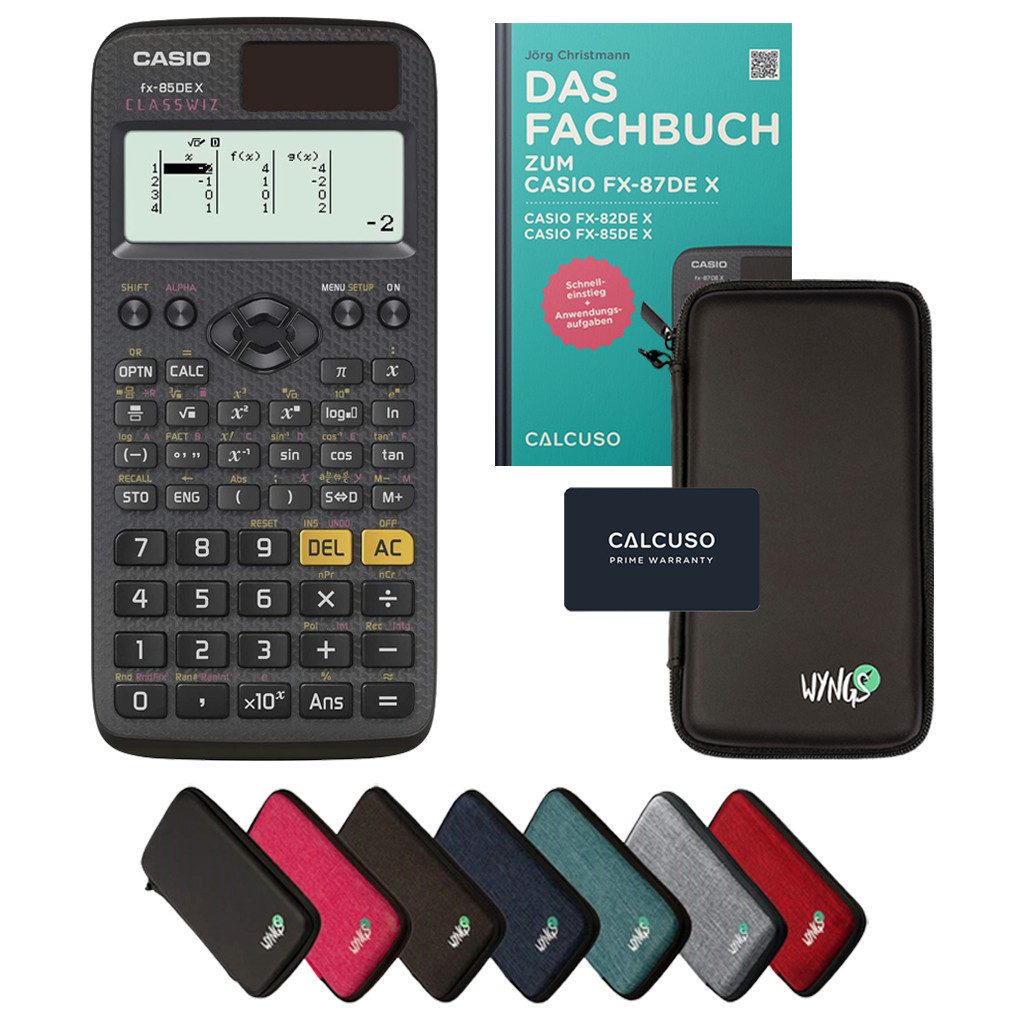 CASIO Taschenrechner fx-82DE X inkl. Schutztasche Schwarz & Fachbuch (80 Seiten, DIN A5)