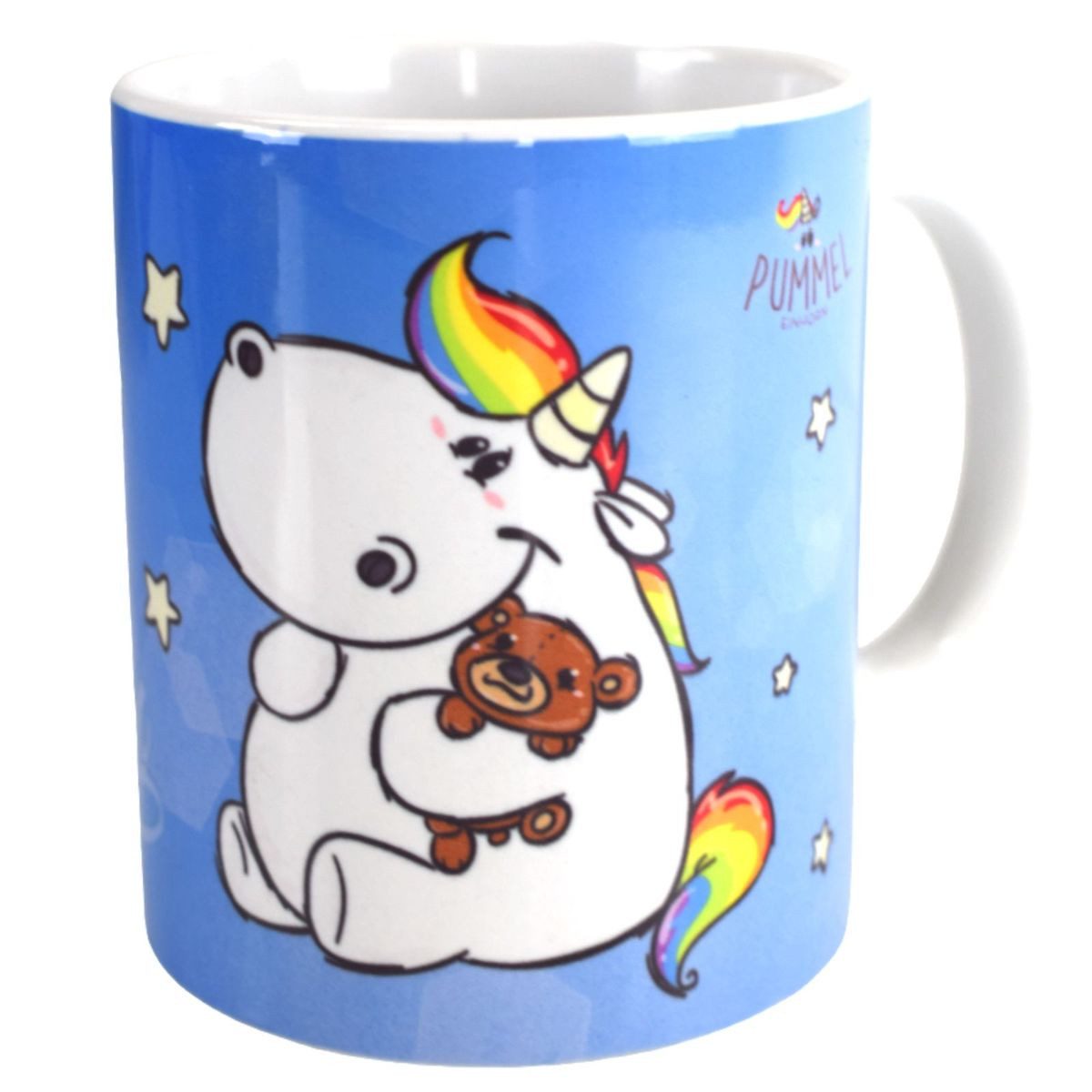 United Labels® Tasse Pummel Einhorn mit Sternen ca. 8 x 9,5 cm Kaffeetasse rund mit Henkel, 1-tlg., Steingut, perfekt für Adventszeit