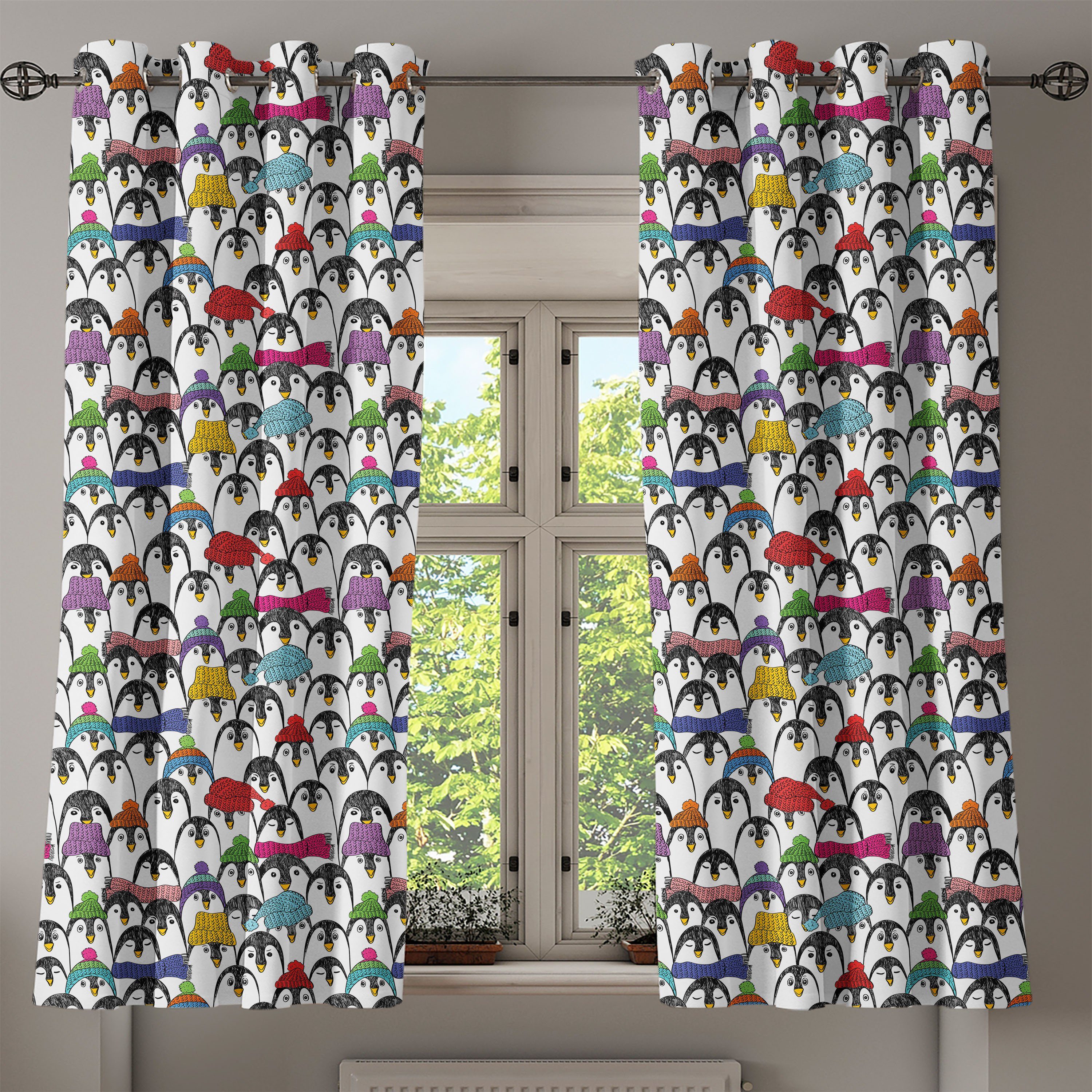 Schlafzimmer 2-Panel-Fenstervorhänge Pinguin Winter-Cartoon-Tier für Dekorative Abakuhaus, Wohnzimmer, Gardine