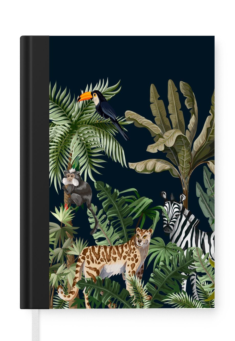 MuchoWow Notizbuch Dschungel - Pflanzen - Tiere - Kinder - Flamingo - Zebra, Journal, Merkzettel, Tagebuch, Notizheft, A5, 98 Seiten, Haushaltsbuch