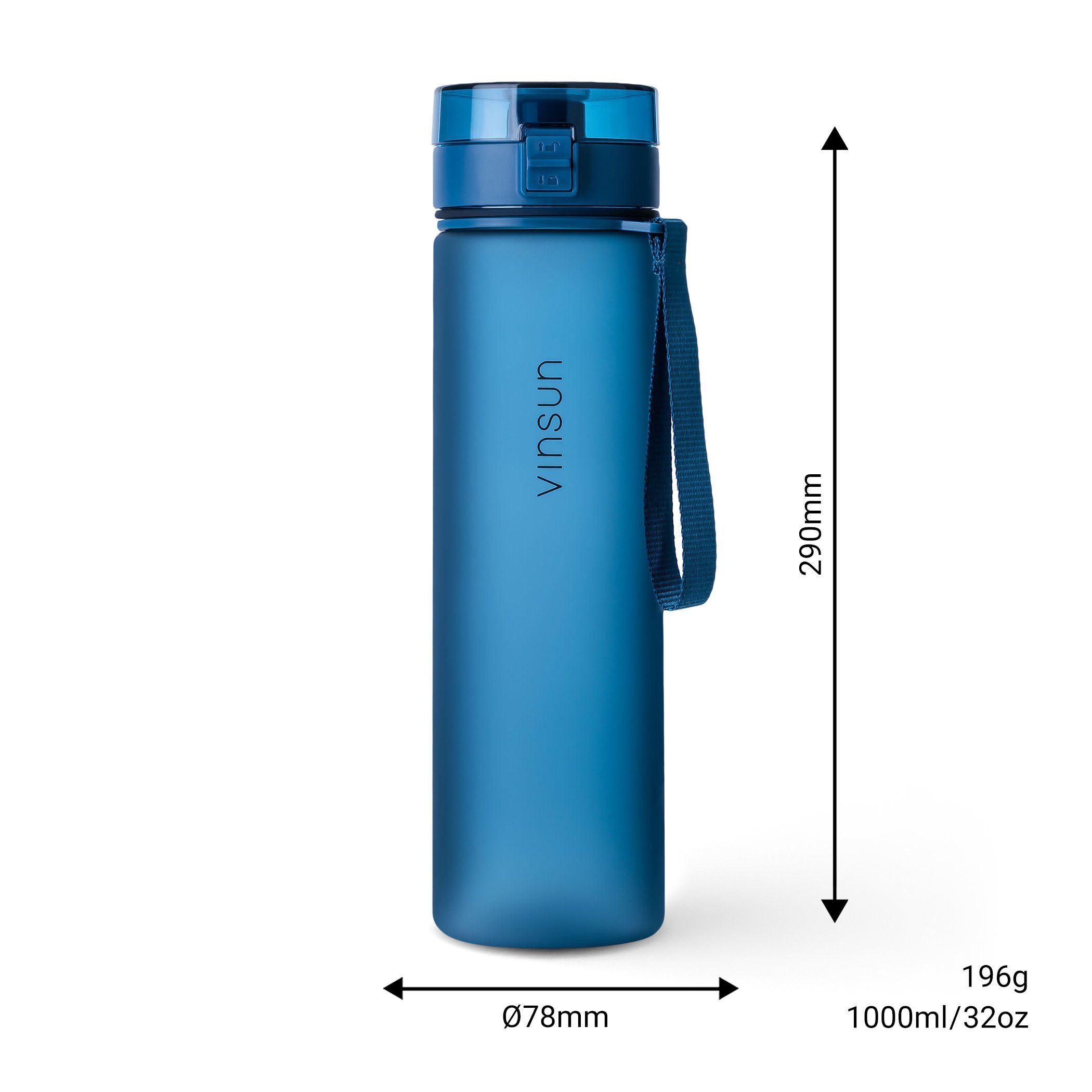 Vinsun Trinkflasche - auslaufsicher frei, BPA Kohlensäure, 1L, Blau, geeignet, Kohlensäure Trinkflasche auslaufsicher Dunkel und Geschmacksneutral, Geruchs-