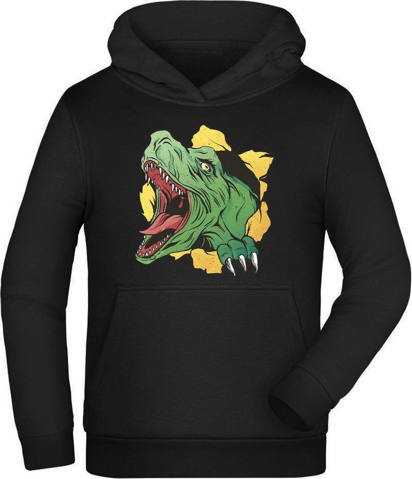 MyDesign24 Kapuzensweatshirt Kinder Hoodie Sweatshirt bedruckt - Brüllender  T-Rex Kapuzensweater mit Aufdruck schwarz, i68