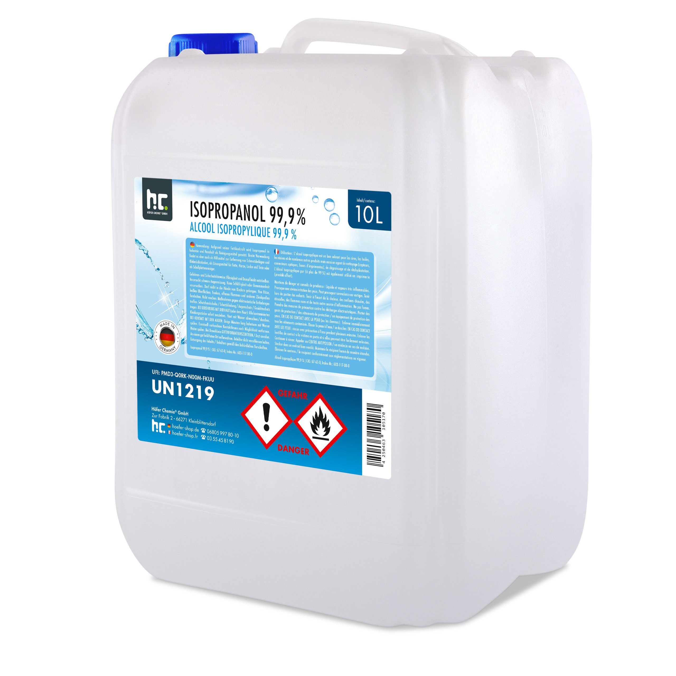 Höfer Chemie GmbH 6x 10 L Isopropanol 99,9% Grundreiniger (Reinigt und entfettet zuverlässig)