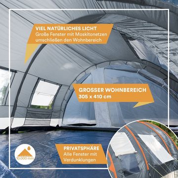 Skandika Tunnelzelt Helsinki 6 Personen Campingzelt (grau), Personen: 6, Familienzelt mit teilbarer Schlafkabine