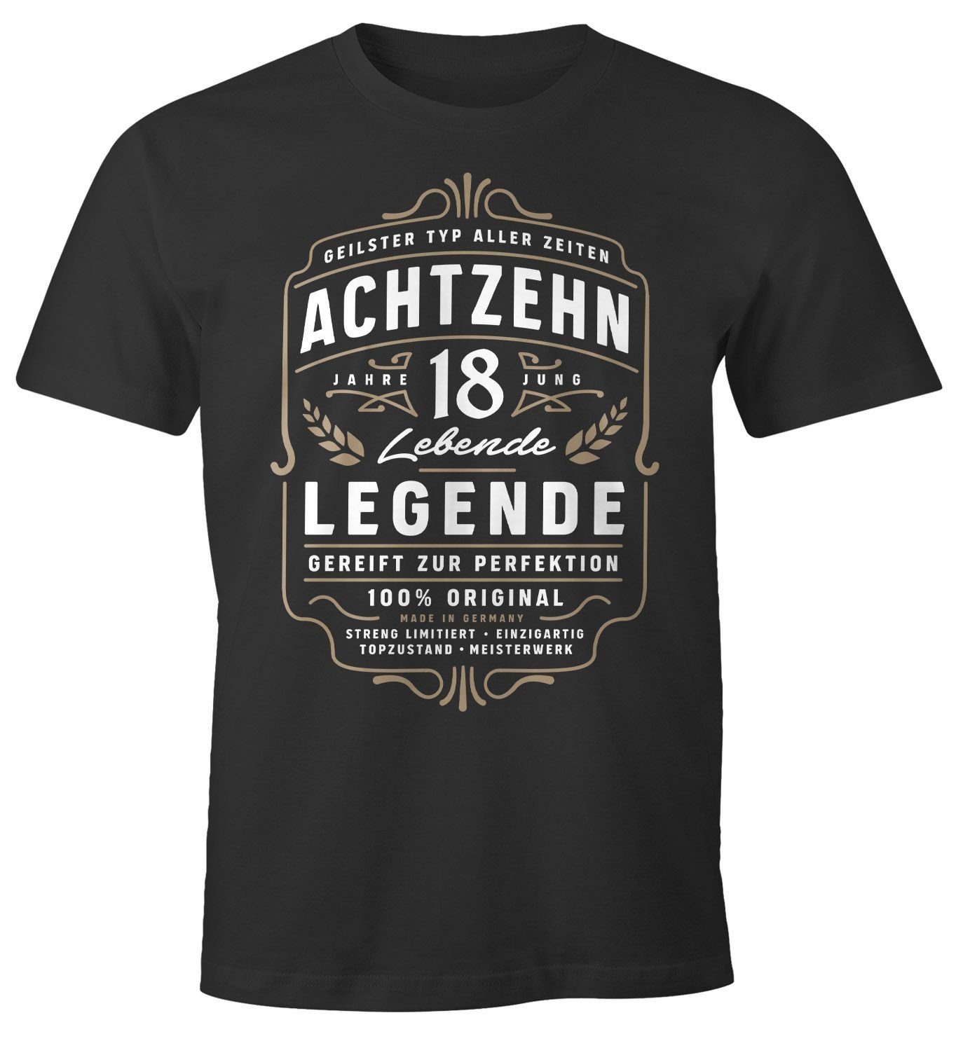 MoonWorks Print-Shirt Herren T-Shirt Lebende Legende Alter 18 - 90 Geburtstag Geschenk für Männer MoonWorks® mit Print Achtzehn schwarz