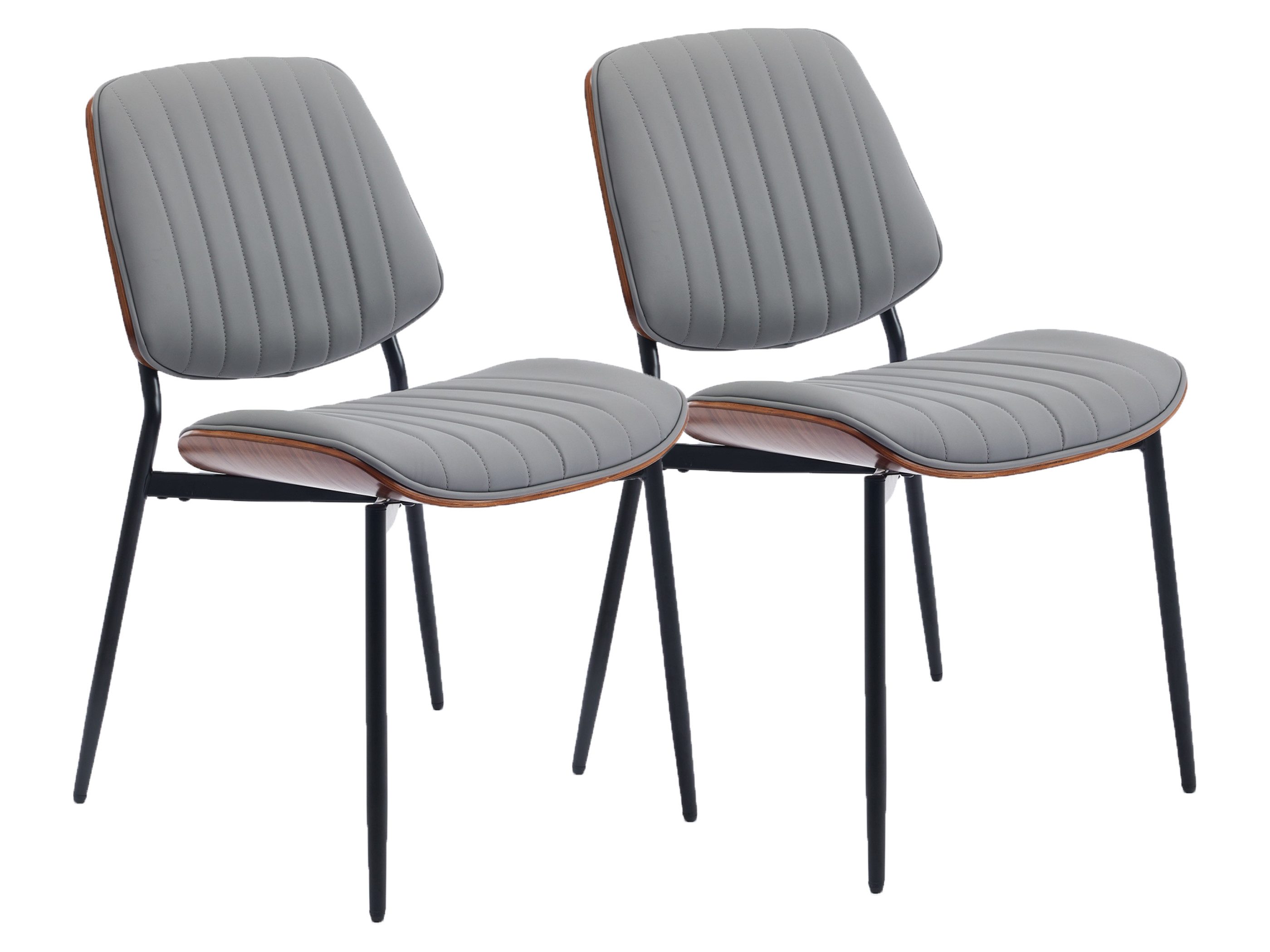 SeedWave Esszimmerstuhl 2er Set Küchenstuhl PU-Leder Polsterstuhl mit Metallbeinen, Geschwungene Rückenlehne und Sitzfläche, Verstellbare Pads