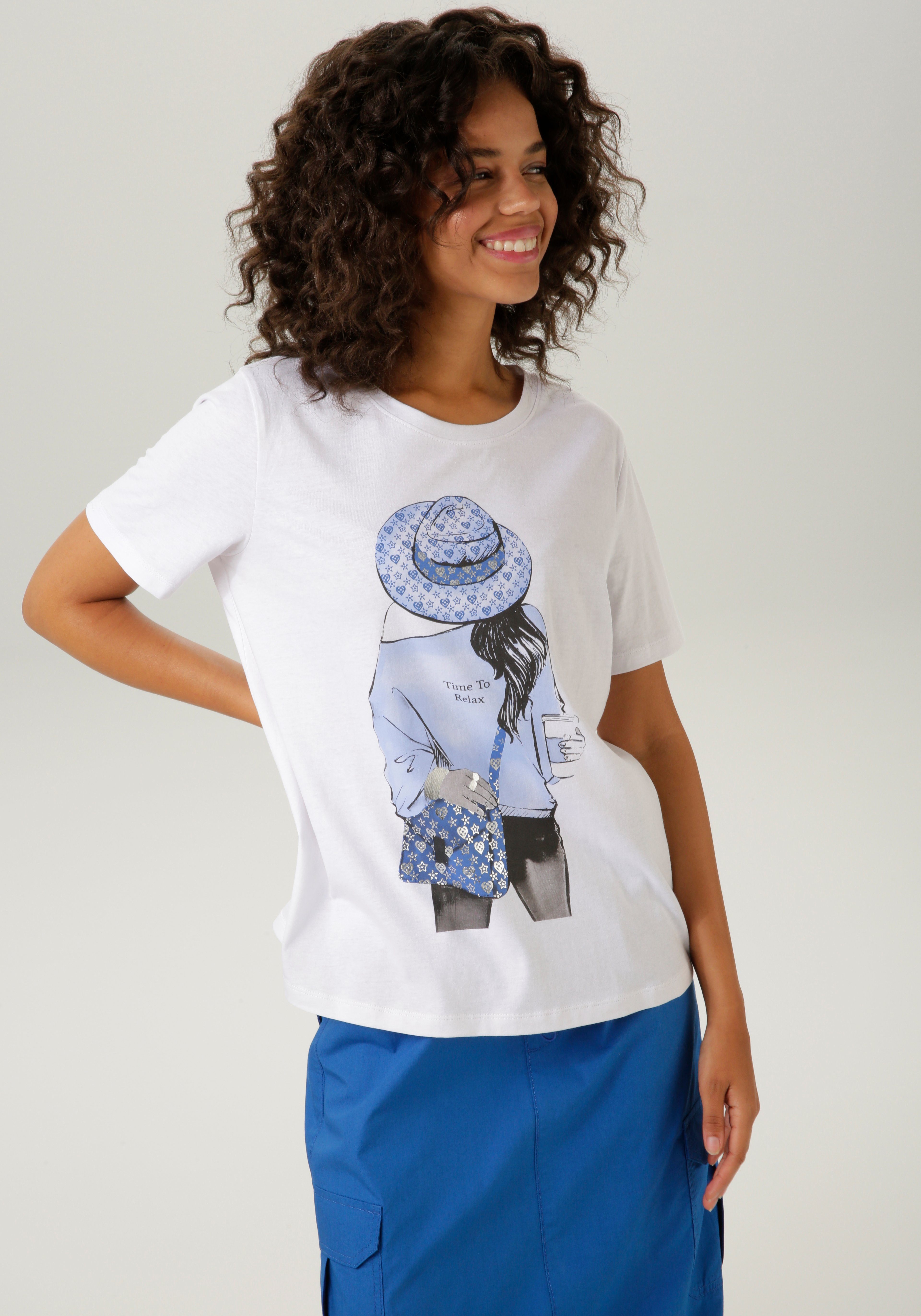 verzierter silberfarbenem mit - Folienprint CASUAL KOLLEKTION Aniston NEUE Frontdruck T-Shirt