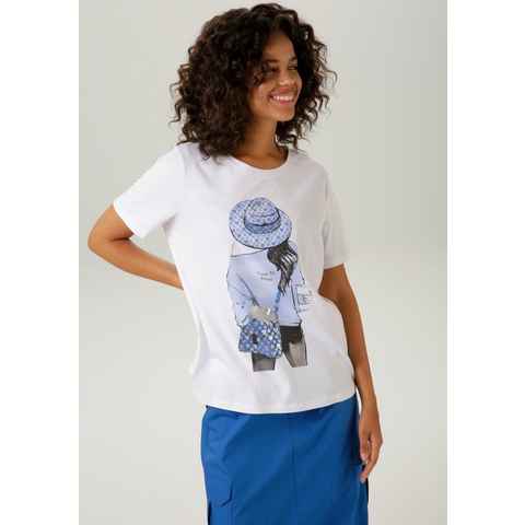 Aniston CASUAL T-Shirt mit silberfarbenem Folienprint verzierter Frontdruck - NEUE KOLLEKTION