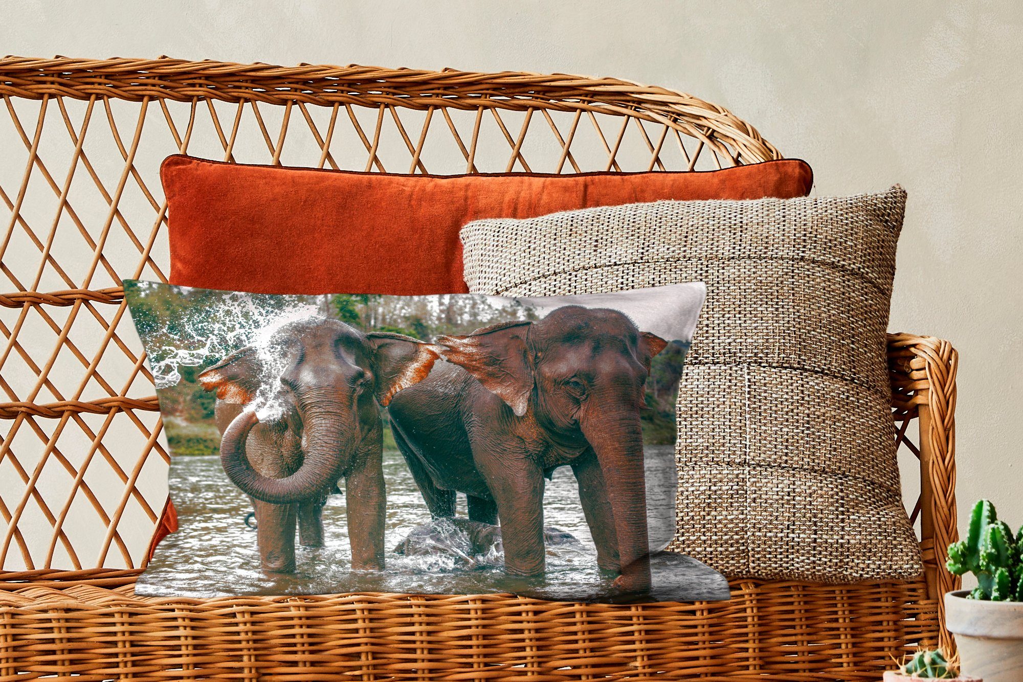Wasser Dekokissen - Dekoration, Füllung, Dekokissen Fluss, mit Schlafzimmer MuchoWow Elefant Wohzimmer - Zierkissen,