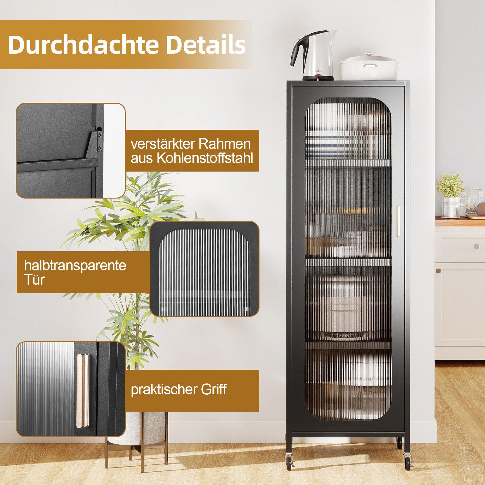 KOMFOTTEU Vorratsschrank Küchenschrank Mehrzweckschrank mit verstellbare Einlegeböden