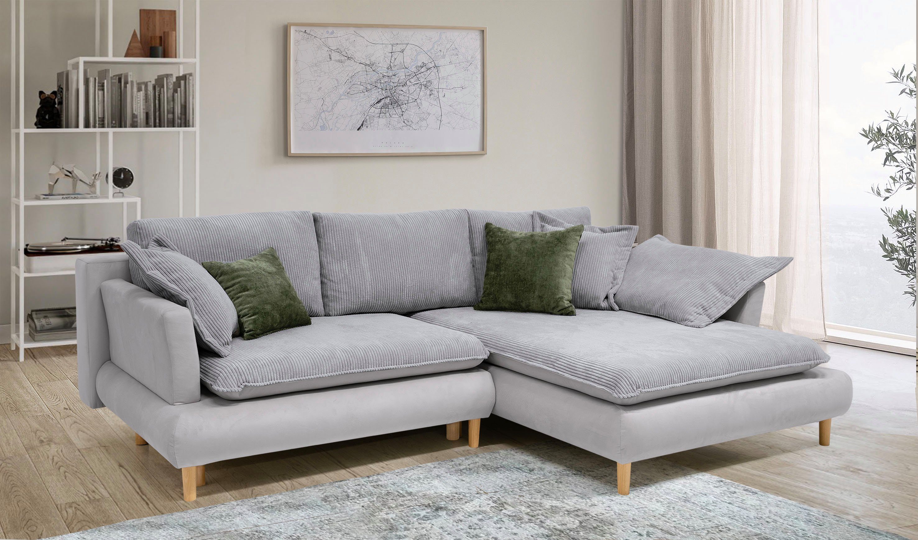 Bettfunktion AB und mit Bettkasten Mandela, COLLECTION Ecksofa hellgrau