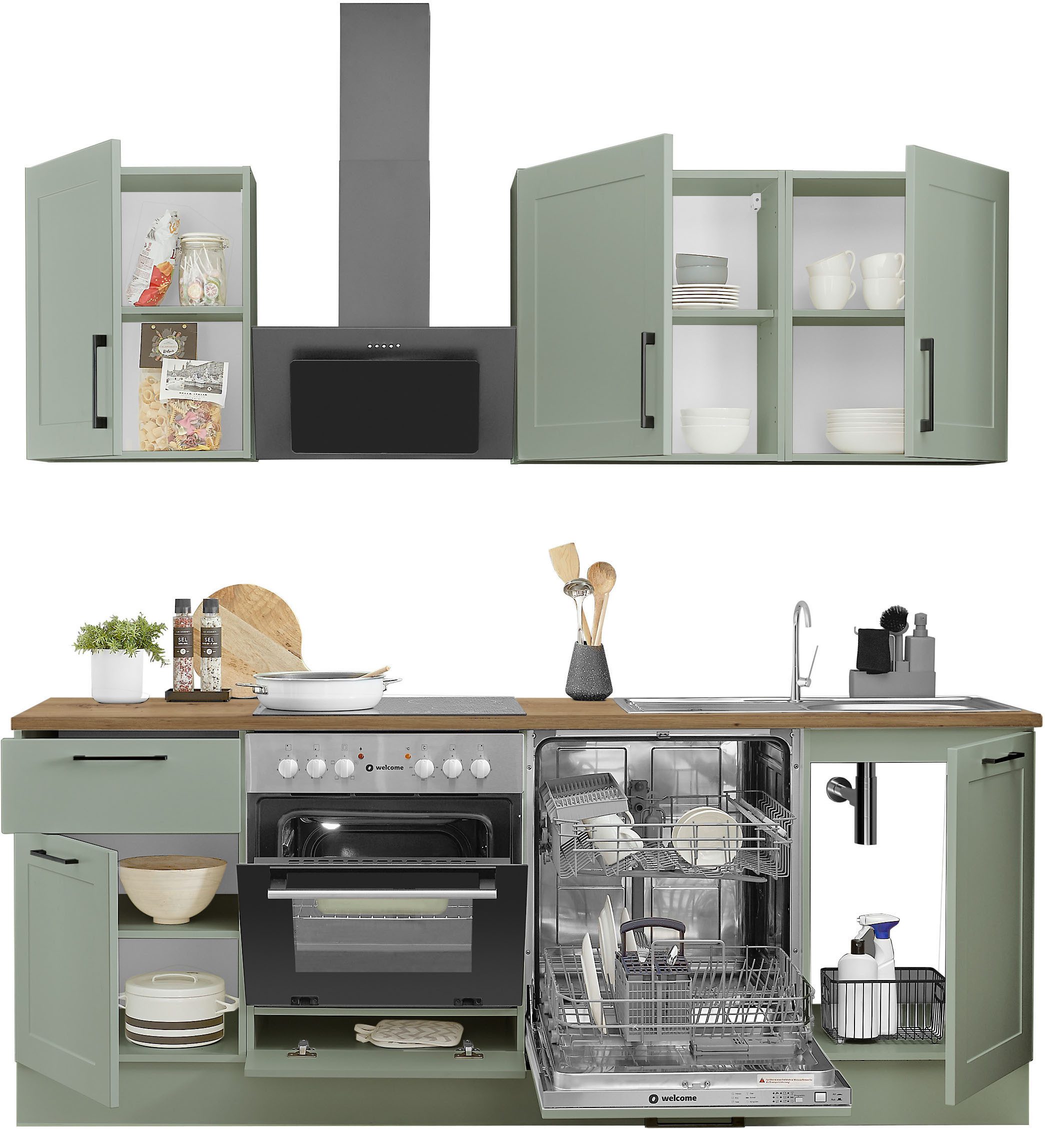 BASIC by Balculina Küchenzeile Marsi, Breite 220 cm, wahlweise mit E-Geräten, mit Soft-Close-Funktion