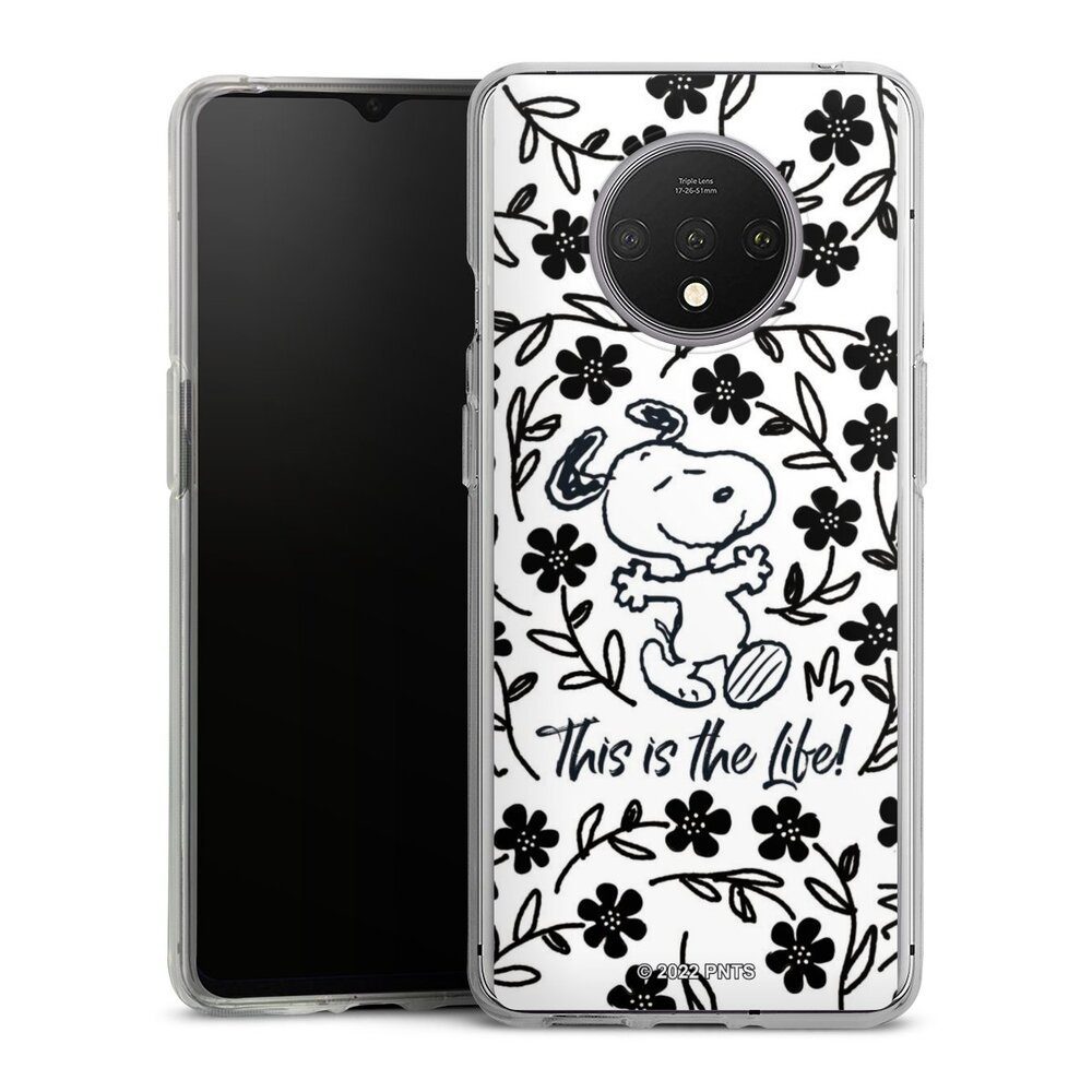 DeinDesign Handyhülle Peanuts Blumen Snoopy Snoopy Black and White This Is The Life, OnePlus 7T Silikon Hülle Bumper Case Handy Schutzhülle