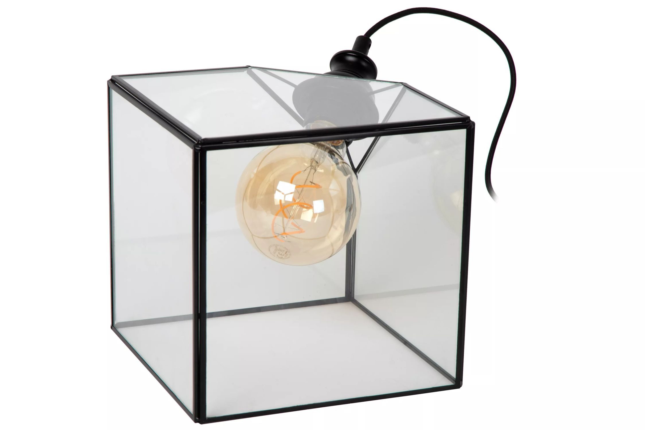 Licht-Erlebnisse Nachttischlampe QUNI, ohne Leuchtmittel, Glas E27 20 cm Klar Schwarz quadratisch Modern Nachttischleuchte