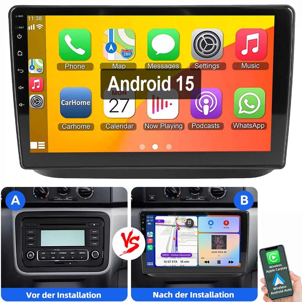ESSGOO Für Skoda Fabia II 2008-2013 Carplay Android 15 Bluetooth Autoradio (RDS, 4+64GB optional, FM, AM, 2 DIN Carplay Android Auto Bluetooth WIFI SWC Navigationsgeräte)
