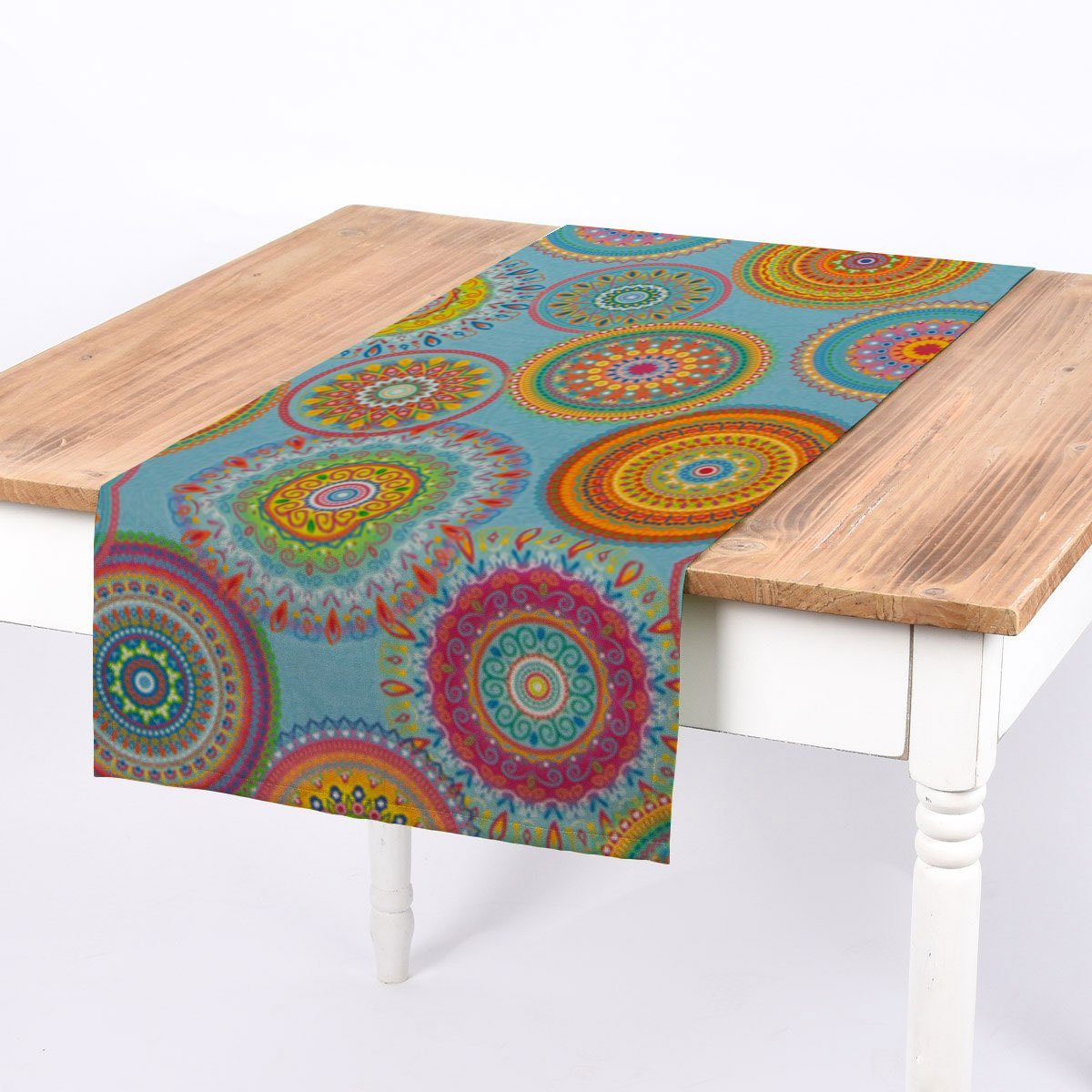 SCHÖNER LEBEN. Tischläufer SCHÖNER LEBEN. Tischläufer Outdoor Mandalas türkis mulitcolor, handmade