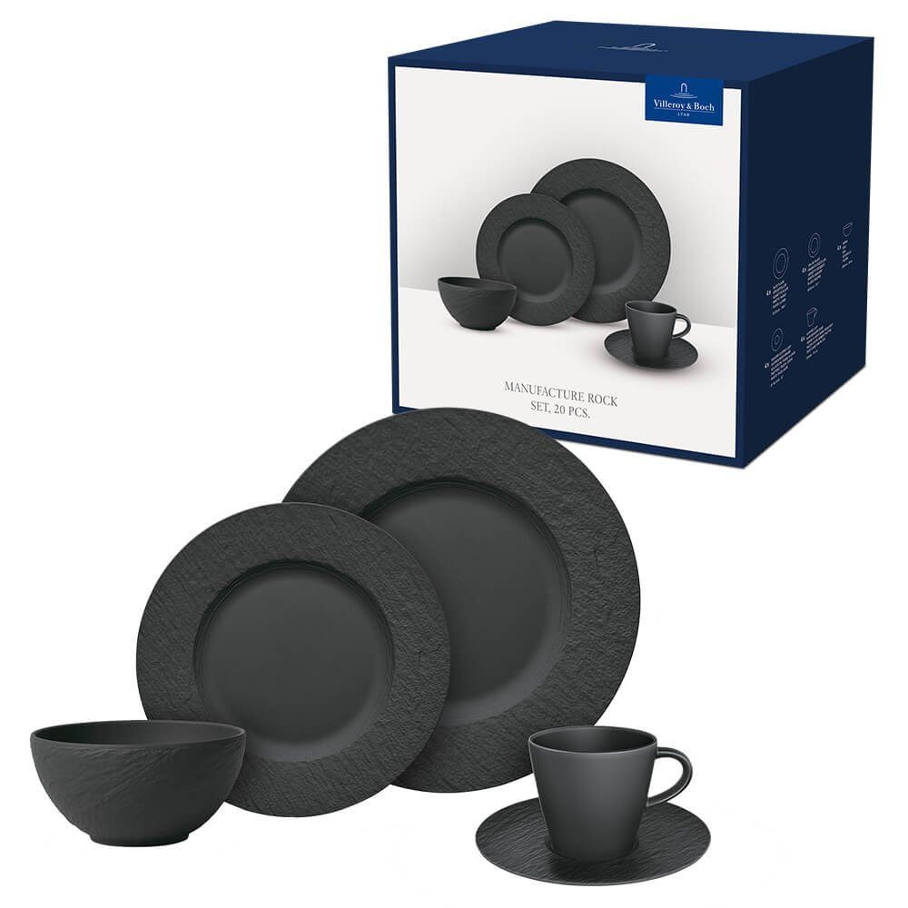 Villeroy & Boch Geschirr-Set Villeroy und Boch Geschirrset Manufacture Rock 20-teilig