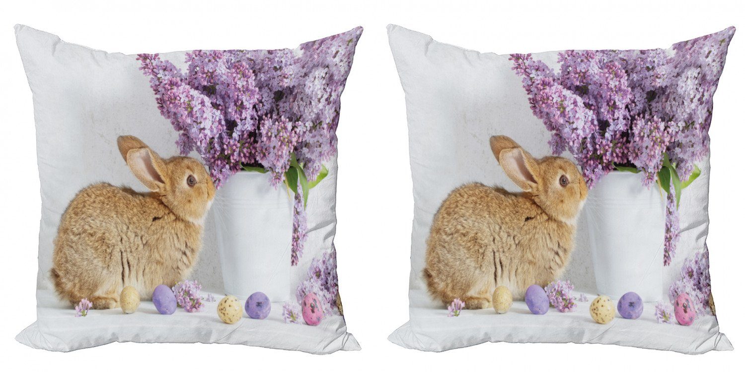 Kissenbezüge Modern Accent Doppelseitiger Digitaldruck, Abakuhaus (2 Stück), Osterhase Kaninchen mit Flieder