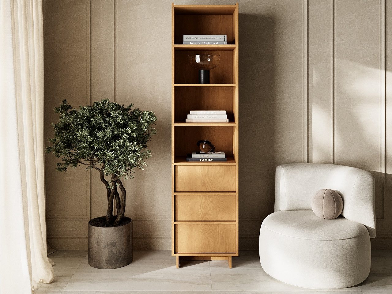 GrainGold Standregal Azumi, Set, Bücherregal, Breite 50 cm, mit Push-to-open, mit Schubladen