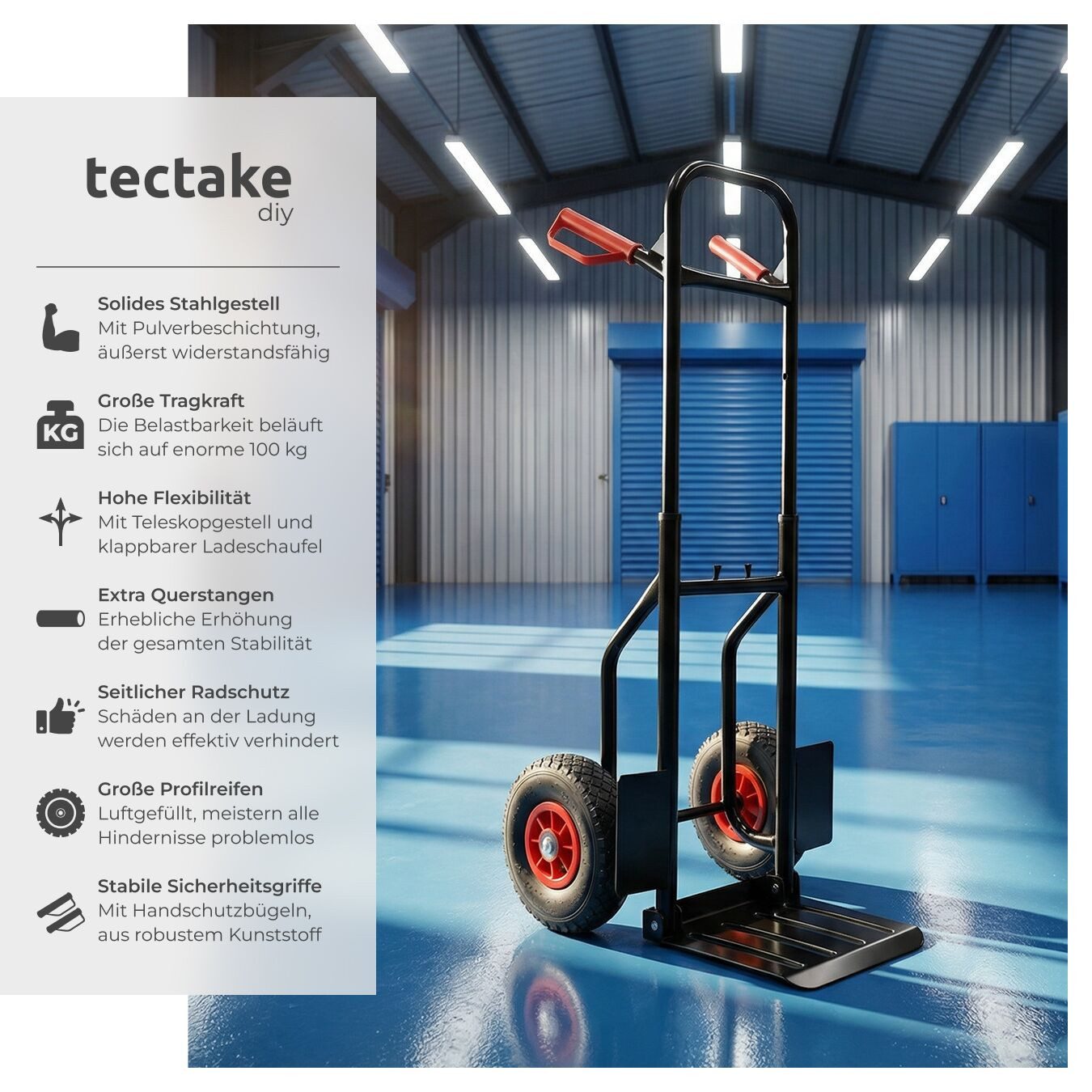 tectake sack truck, transport cart up to 100kg, with steel frame