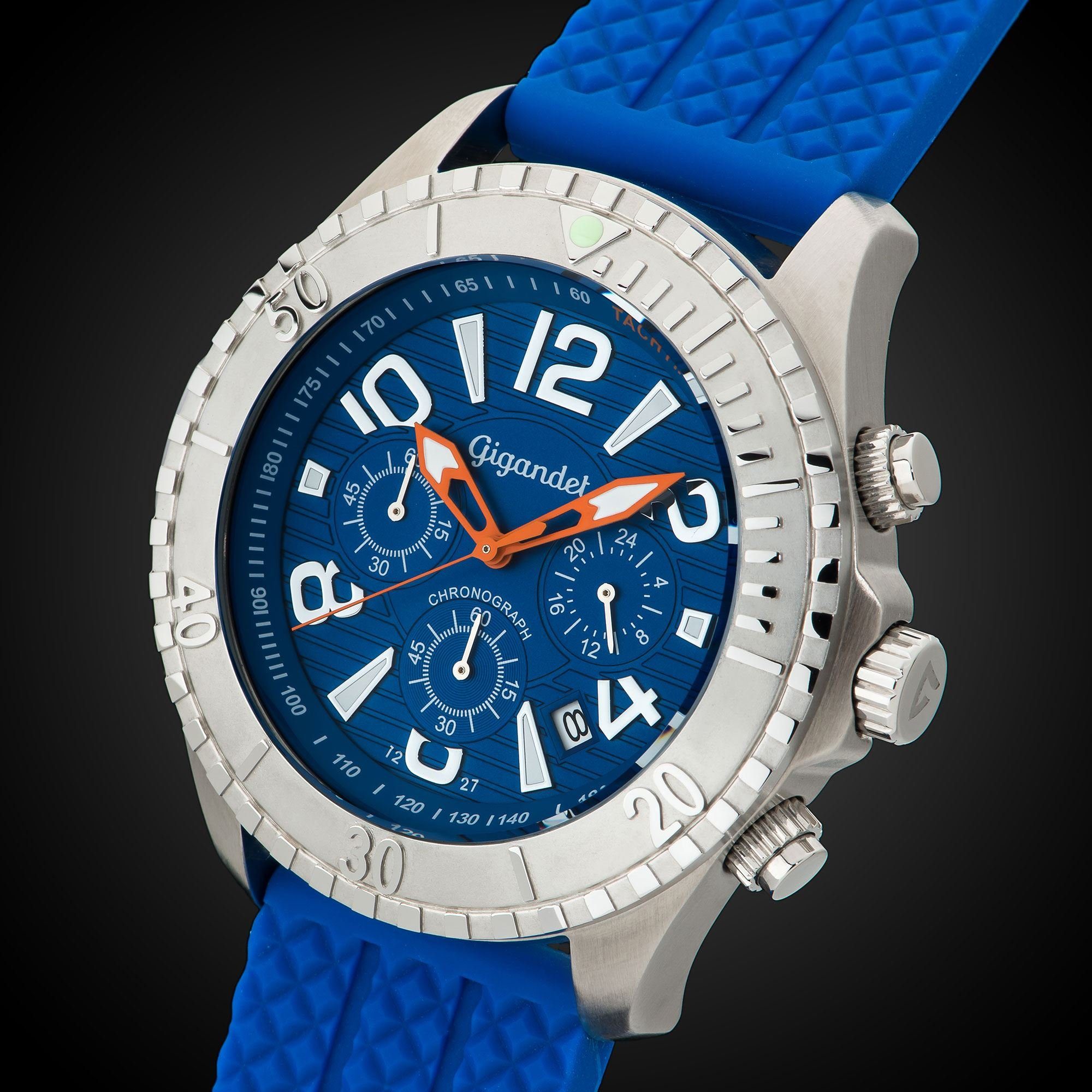 Gigandet Chronograph Herrenuhr, Armbanduhr, Sportuhr, 48mm, AQUAZONE G23-004, Mineralglas, Datumsanzeige, Silikonband, 10bar/100m wasserdicht