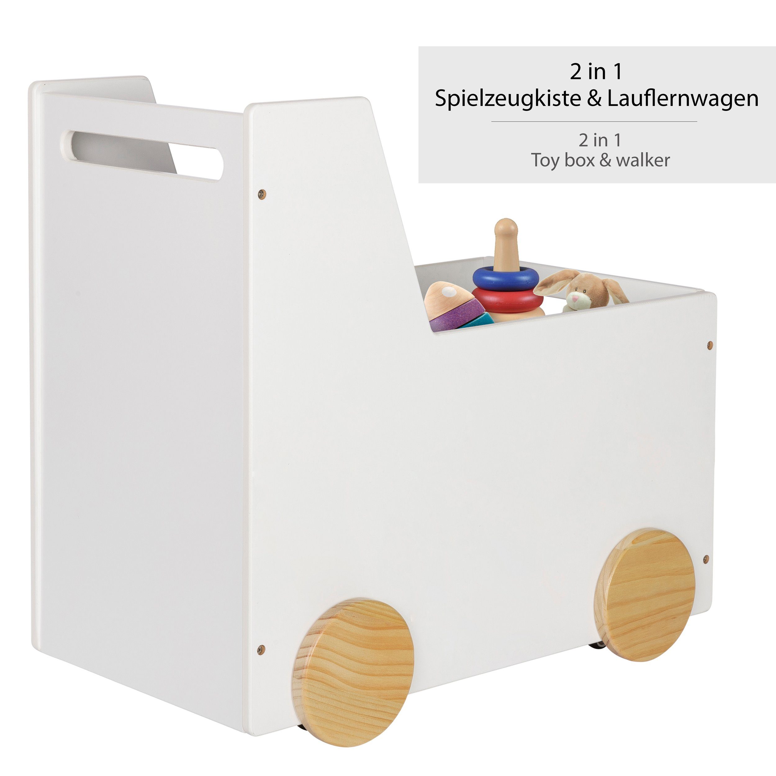 ONVAYA weiß Lauflernwagen aus Gummirädern Spielzeugkiste mit ONVAYA® Holz, Lauflernwagen