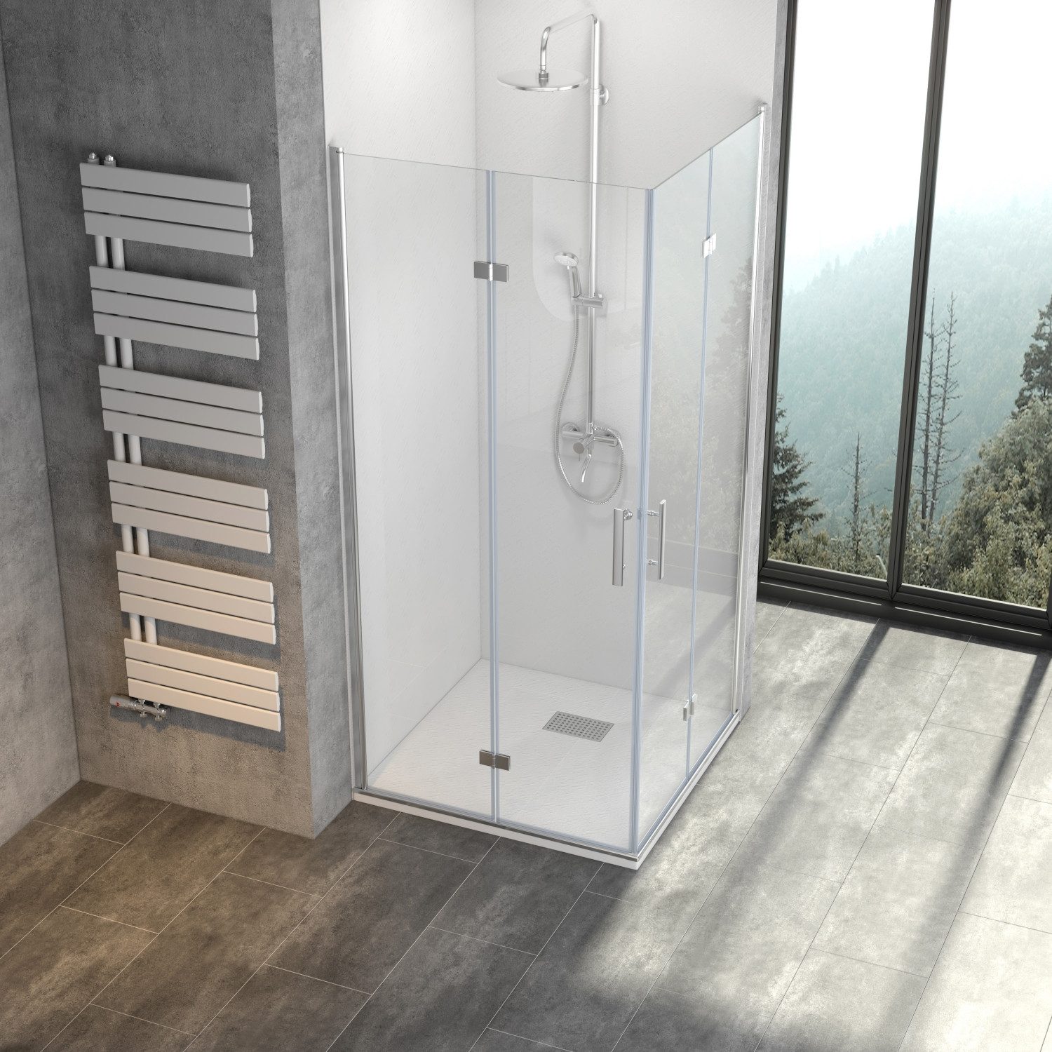 Duschwand Duschkabine Eckeinstieg Falttüre Duschtür ESG Glas Nano Höhe 195 cm