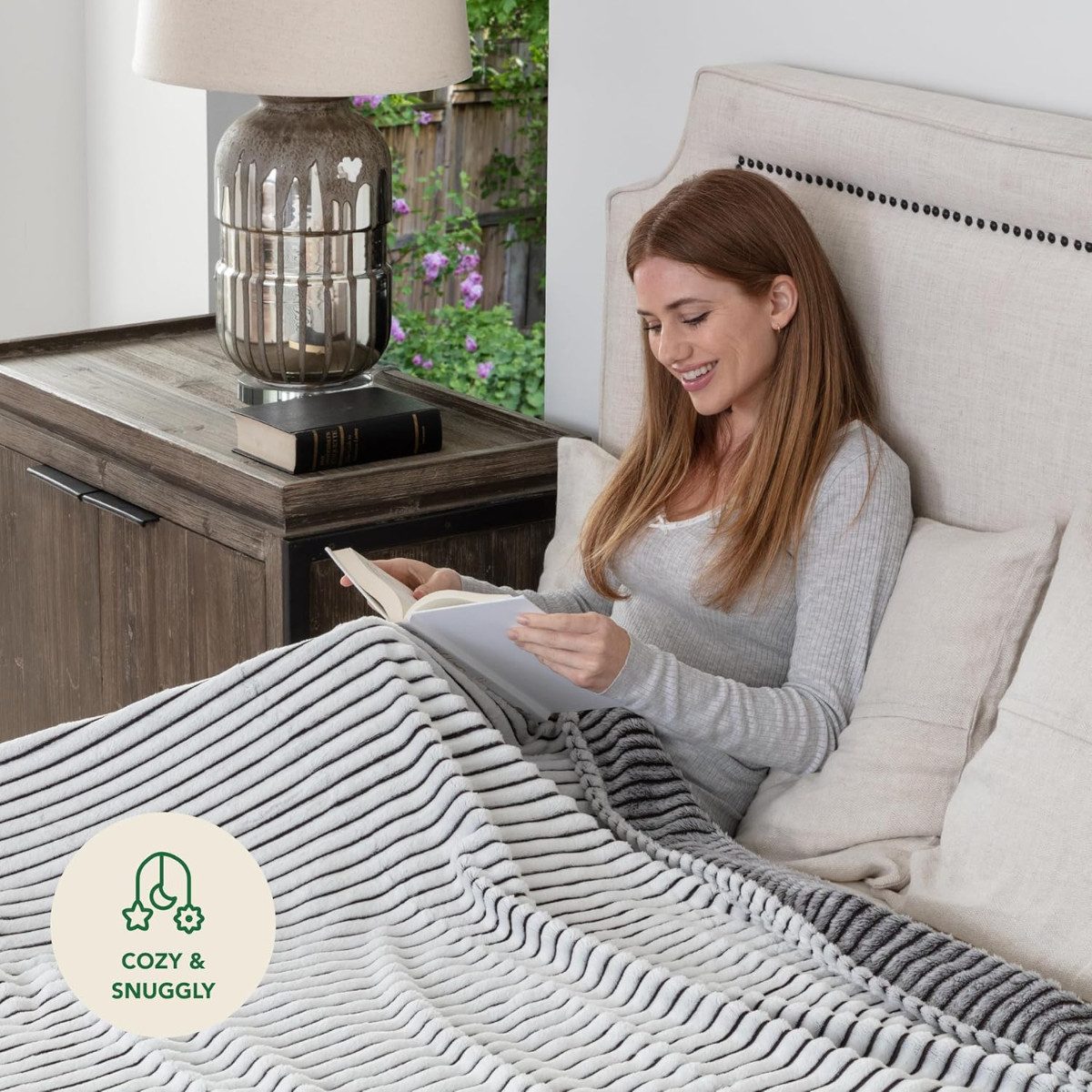 Wohndecke Fleece 150x200 cm Grau gestreift, GREEN ORANGE