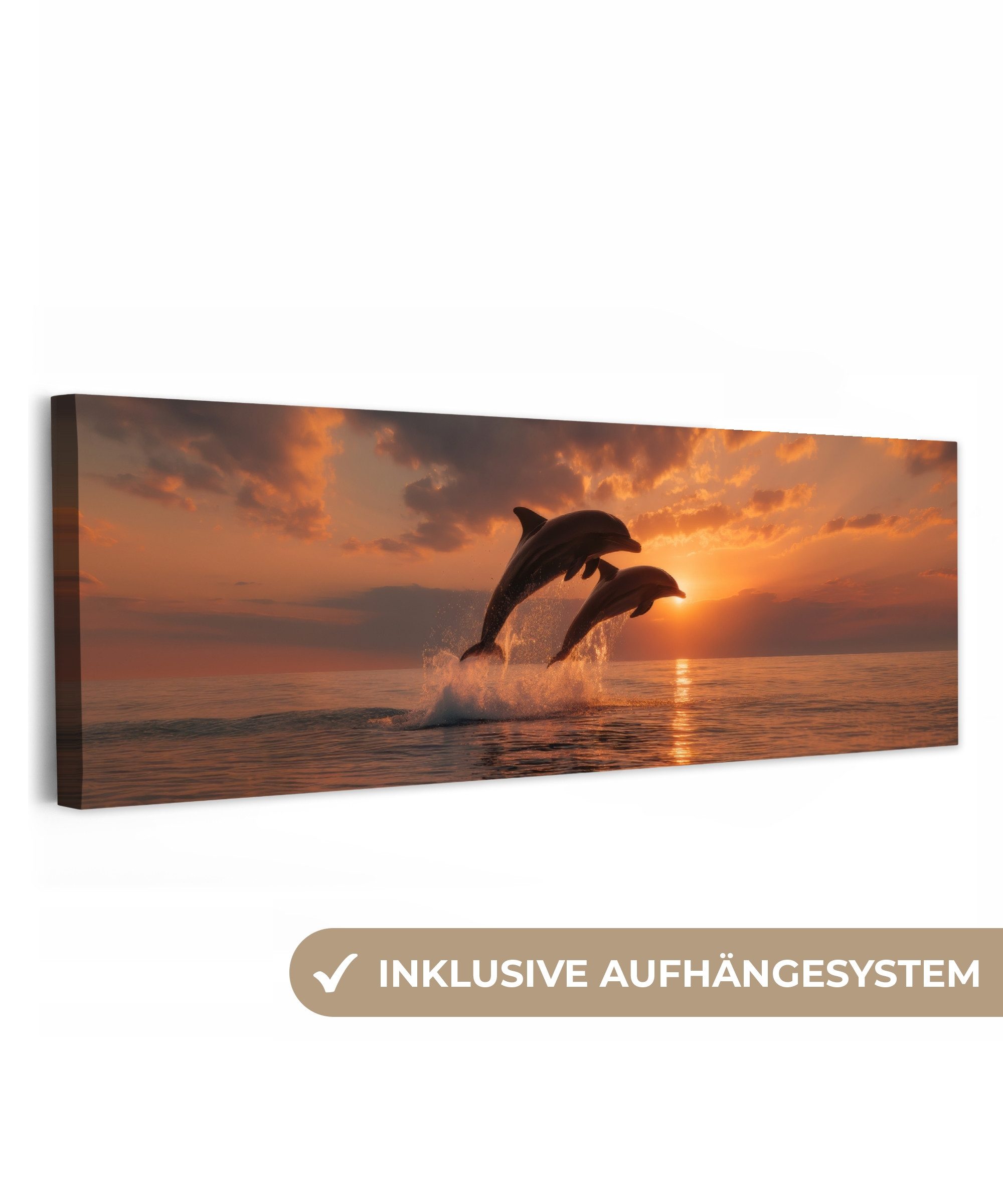 OneMillionCanvasses® Leinwandbild Panorama Delfine - Meer - Realistisch, Fotodruck (1 St), Wandbild, Deko Schlafzimmer Wohnzimmer Flur 60x20 cm