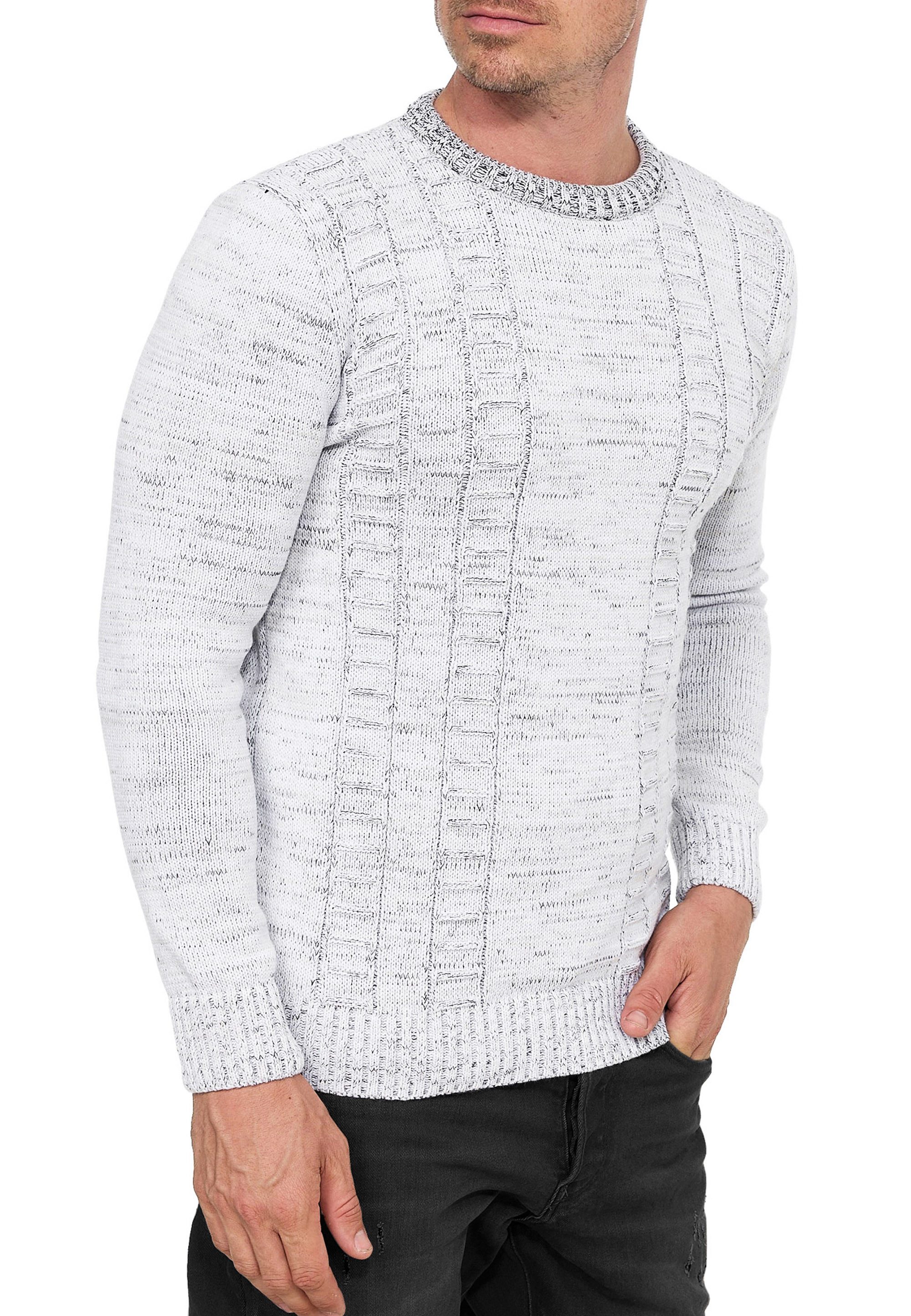 R-NEAL Rundhalspullover Grobstrick Pullover mit Kontrastfarben Rundhals Strickpullover