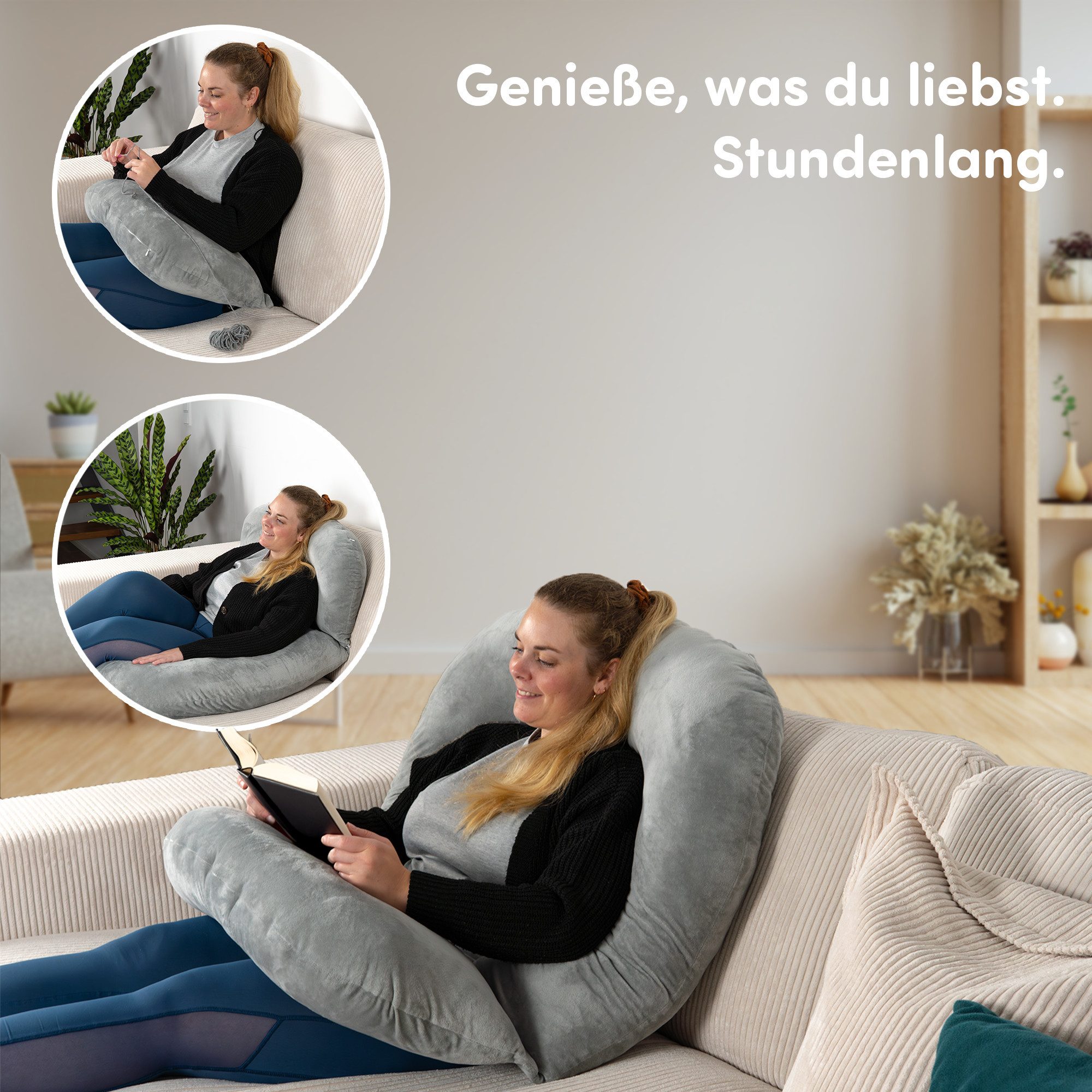 hugnaps Stützkissen Lesekissen für Bett und Sofa Rückenkissen Komfortkissen Bücherkissen