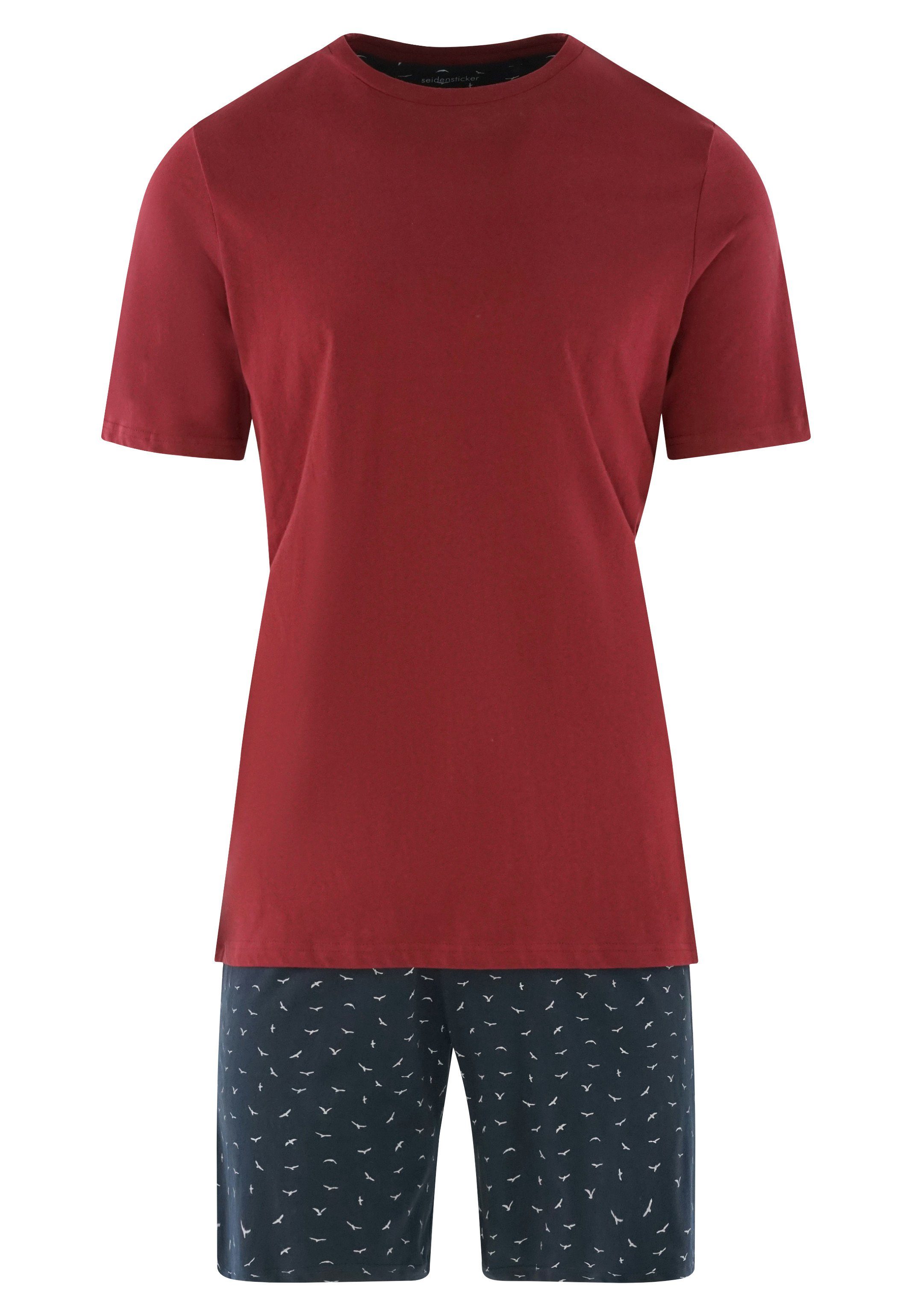 seidensticker Pyjama »Basic« (Set, 2 tlg) Schlafanzug kurz - Baumwolle -  Baumwolle - Einfarbiges Oberteil und gemusterte Hose, Weich und  hautsympathisch, Natürliches Material