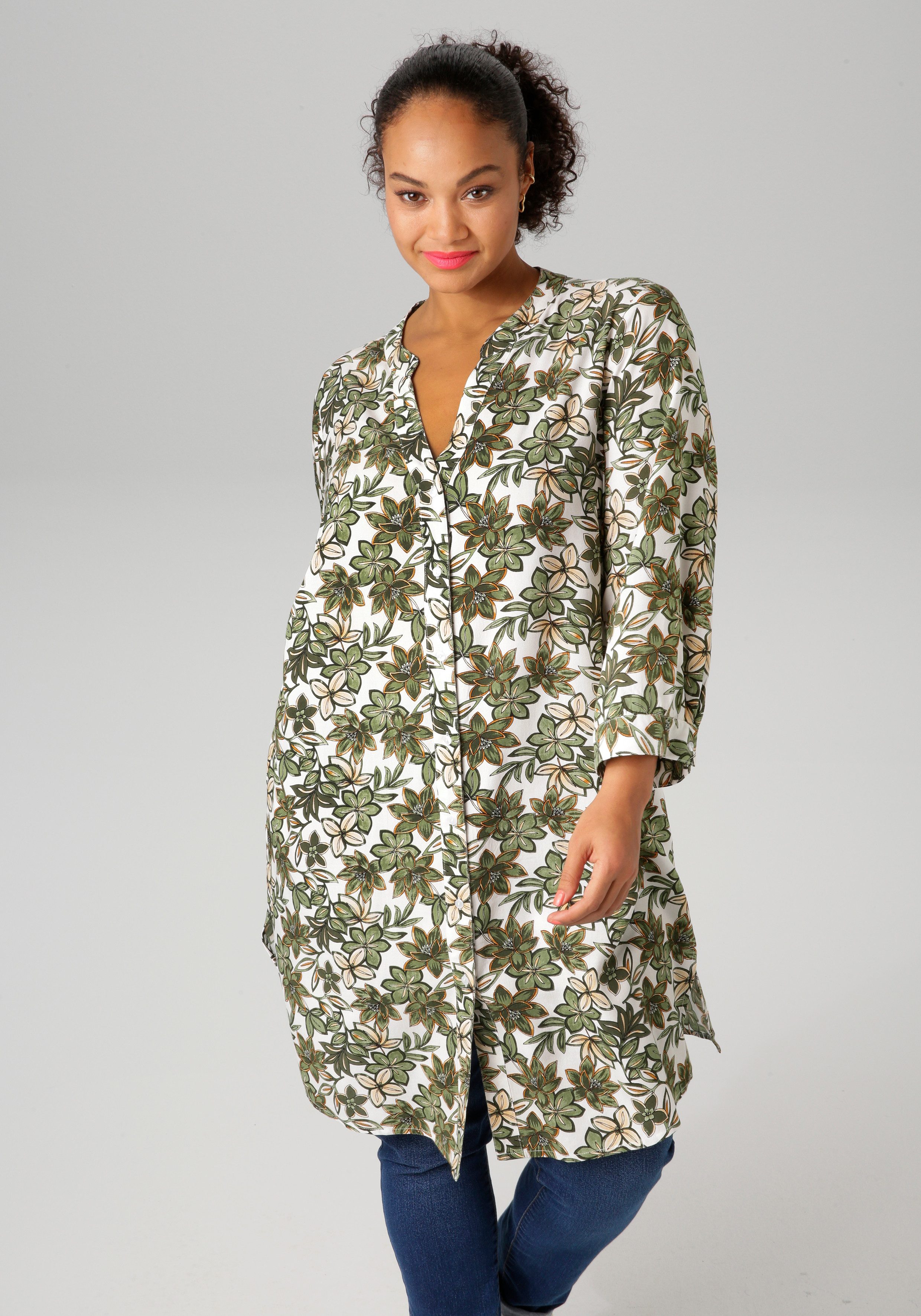 Aniston PLUS Longbluse, mit farbharmonischen Blumen bedruckt günstig online kaufen