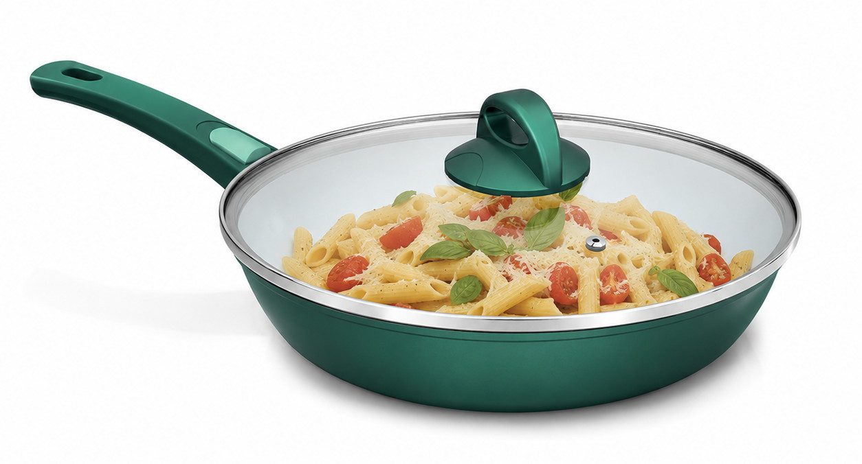 Genius Bratpfanne Bratpfanne Pfanne Genius Cerafit Fusion grün Ø 28cm mit Glasdeckel, Metall, Keramik (Set bestehend aus Pfanne und Glasdeckel)