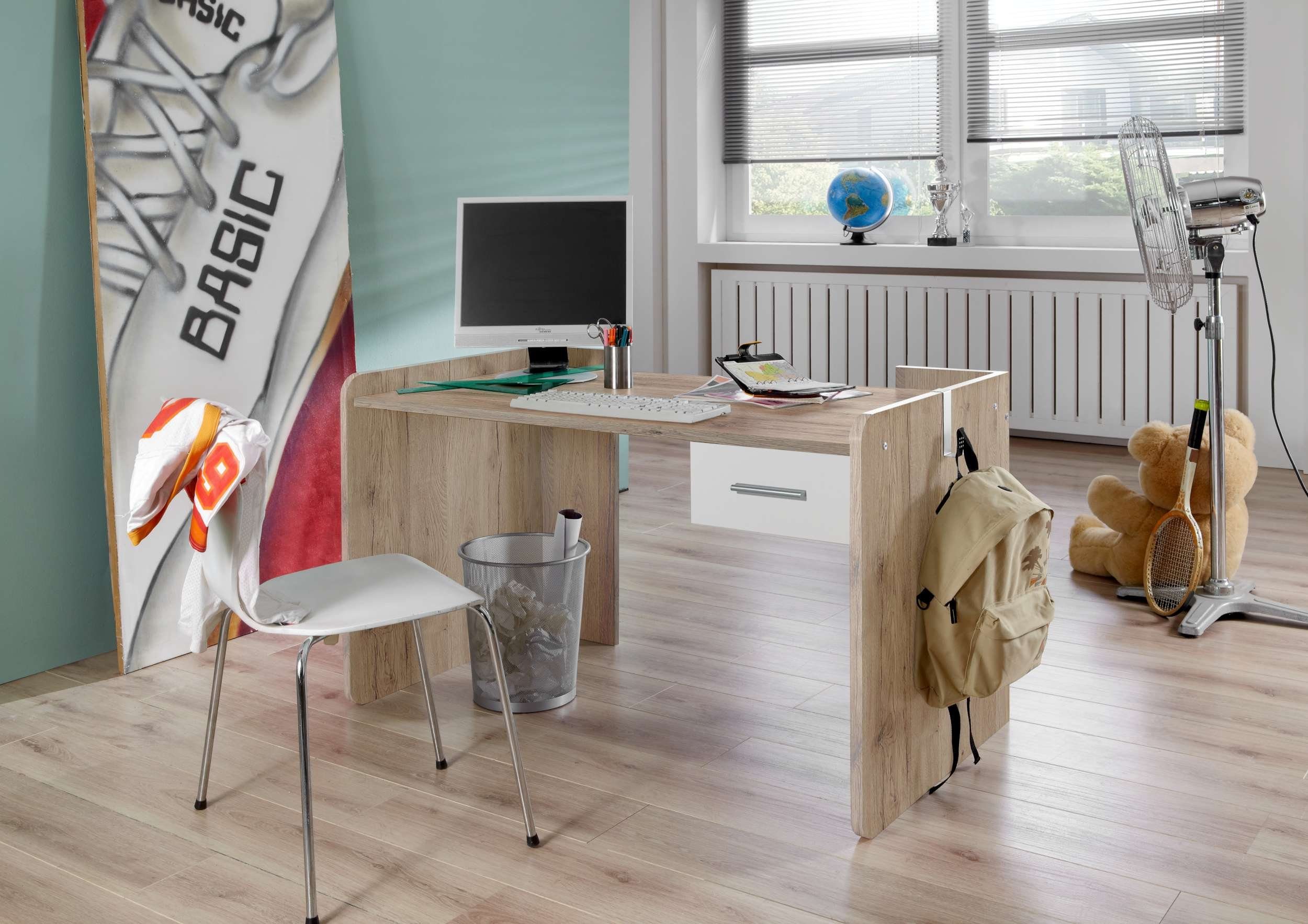 Kindertisch aus für viel (Arbeitstisch, Jugend, Computertisch), Eiche Kinder höhenverstellbar, Stauraum, mit I Sanremo Holzwerkstoff, Schublade, Modern und Lio Stylefy Weiß - Design