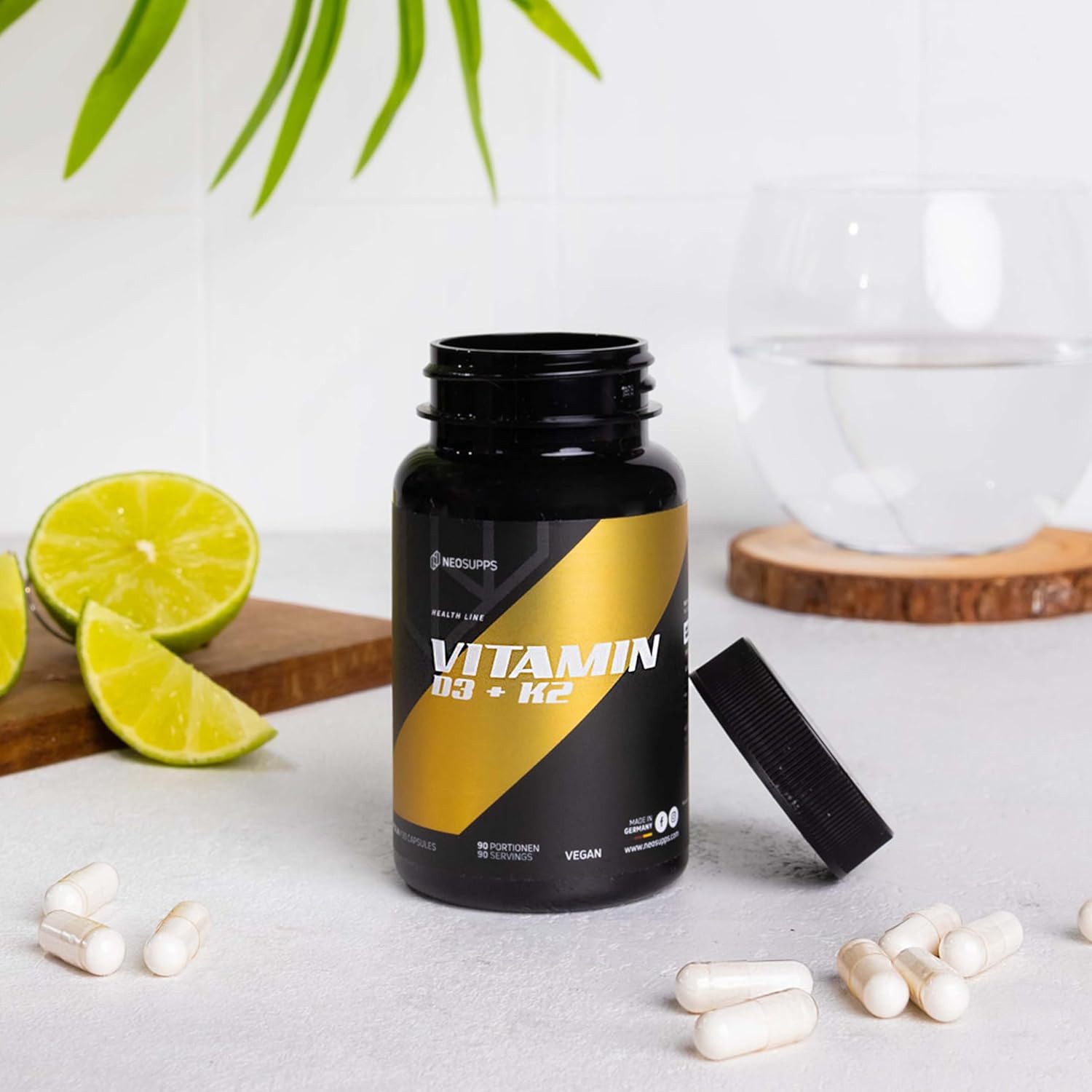 Neosupps Vitamin D3 + K2 hochdosiert, 90 Kapseln, Immunsystem, Knochenaufbau Kapseln, Made in Germany, unterstützt Blutgerinnung & Wundheilung