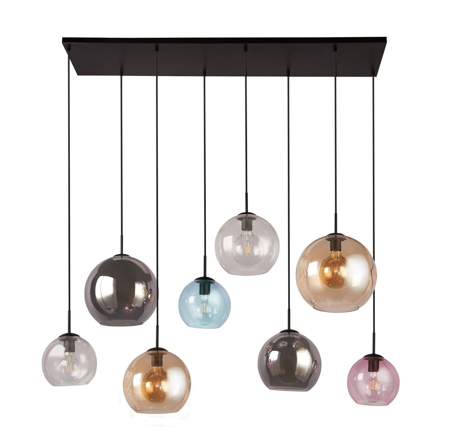 Licht-Erlebnisse Pendelleuchte KYLE, ohne Leuchtmittel, Schwarz Bunt 8-flammig E27 Glas Metall Retro Wohnzimmer