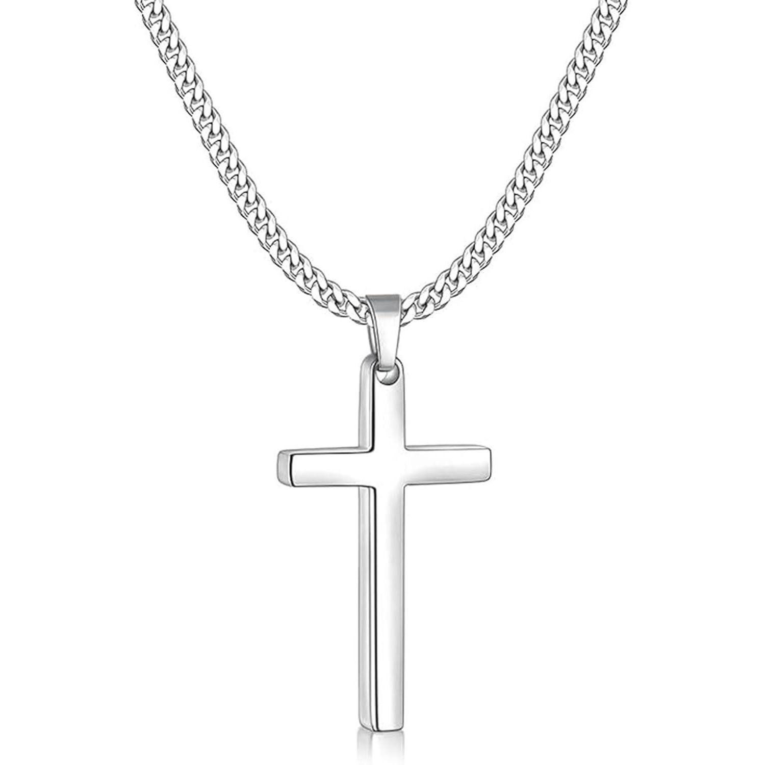 Kreuzkette Kreuz Kette Herren Edelstahl Anhänger Halskette Silber Schwarz Gold 4