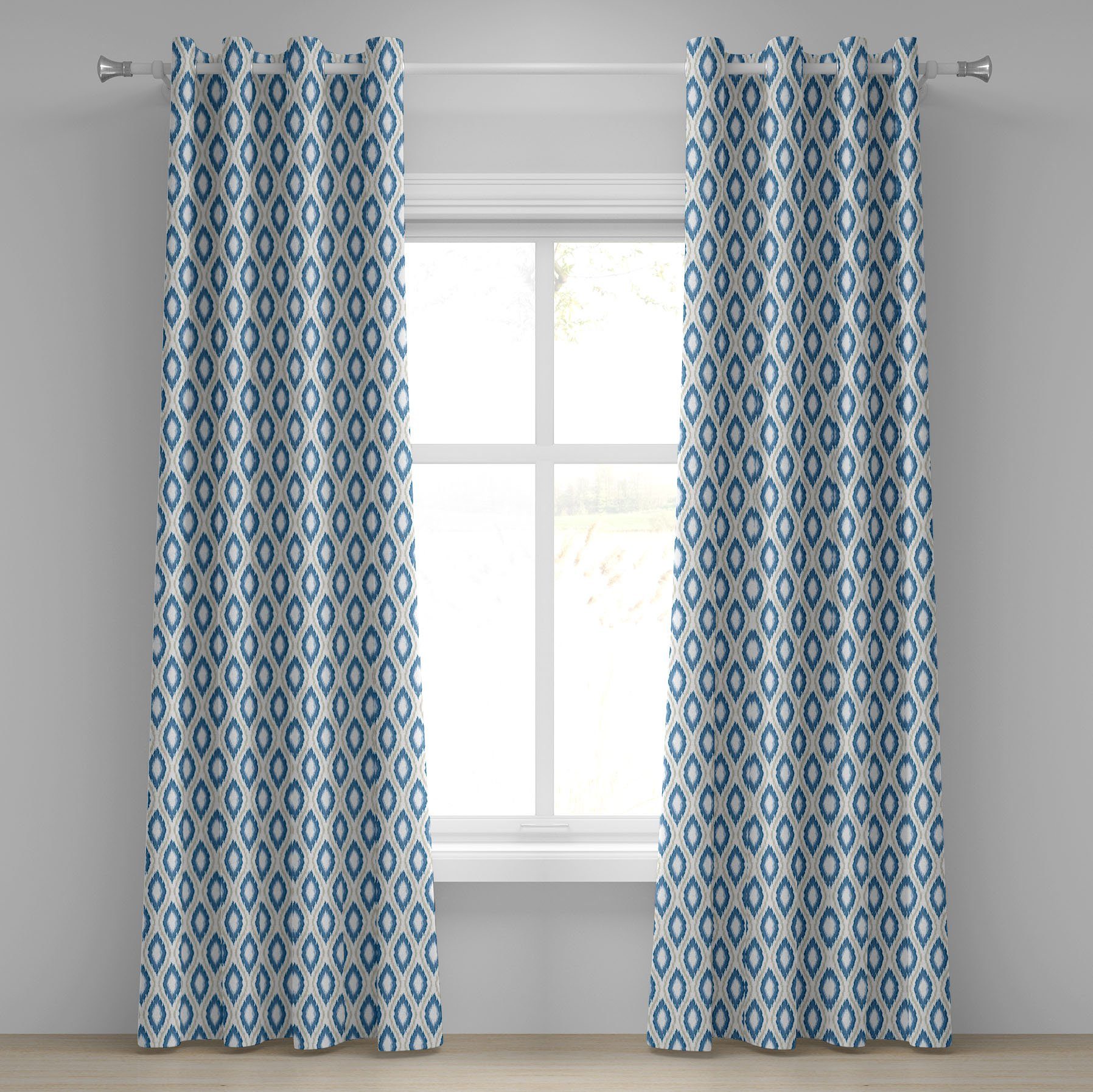 Gardine Dekorative 2-Panel-Fenstervorhänge für Schlafzimmer Wohnzimmer, Abakuhaus, Ikat Aquatic Geometric Ovals