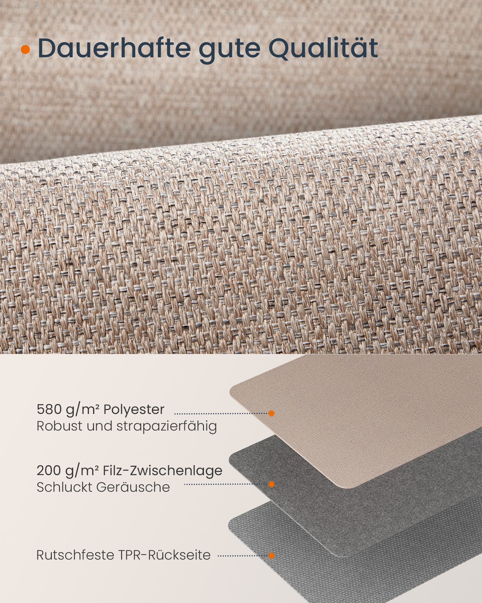 SONGMICS HOME Sisalteppich Wohnzimmerteppich, für Flur, Küche, Schlafzimmer, Esszimmer kamelbraun, Höhe: 5 mm, 80 x 200 cm, rutschfester, Jute-Optik, Dekoration – Bild 5 von 5