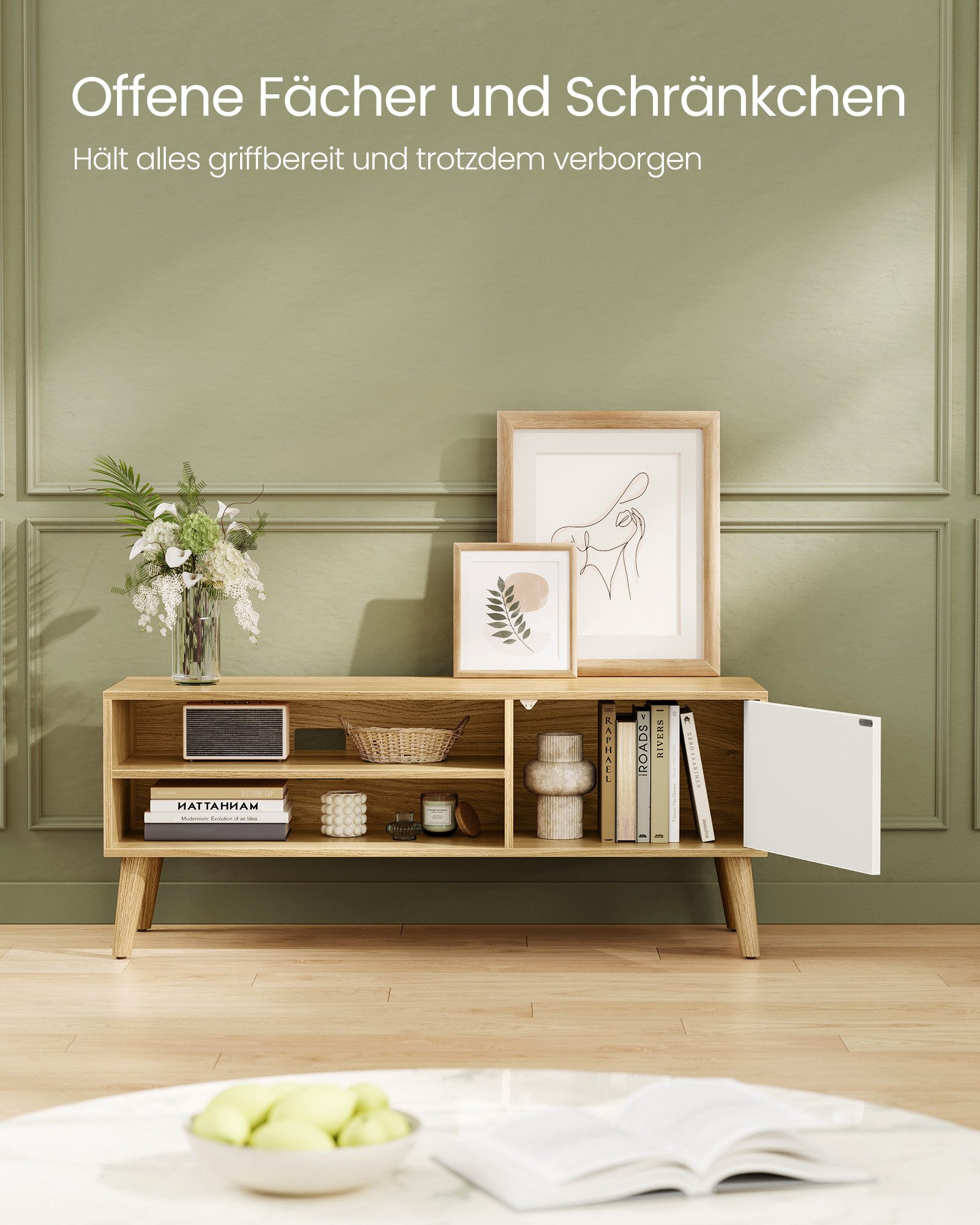 VASAGLE TV-Schrank Lowboard, Fernsehschrank, Fernsehtisch, für Wohnzimmer, modern für Fernseher bis zu 55 Zoll, Industrial-Design, 120 x 40 x 49 cm