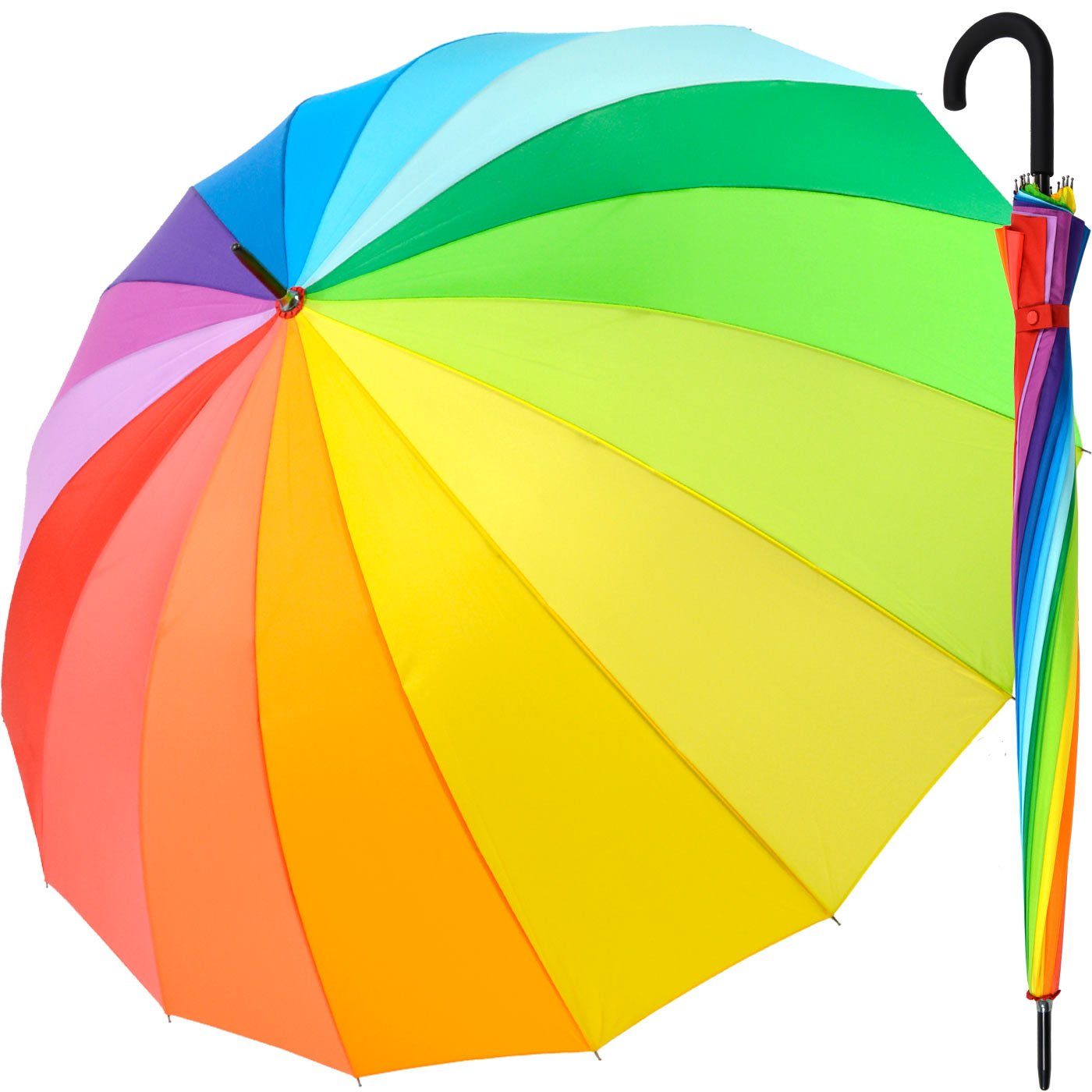 iX-brella Stockregenschirm Leichter Regenbogen Fiberglas XXL-Schirm 16-teilig, farbenfroh