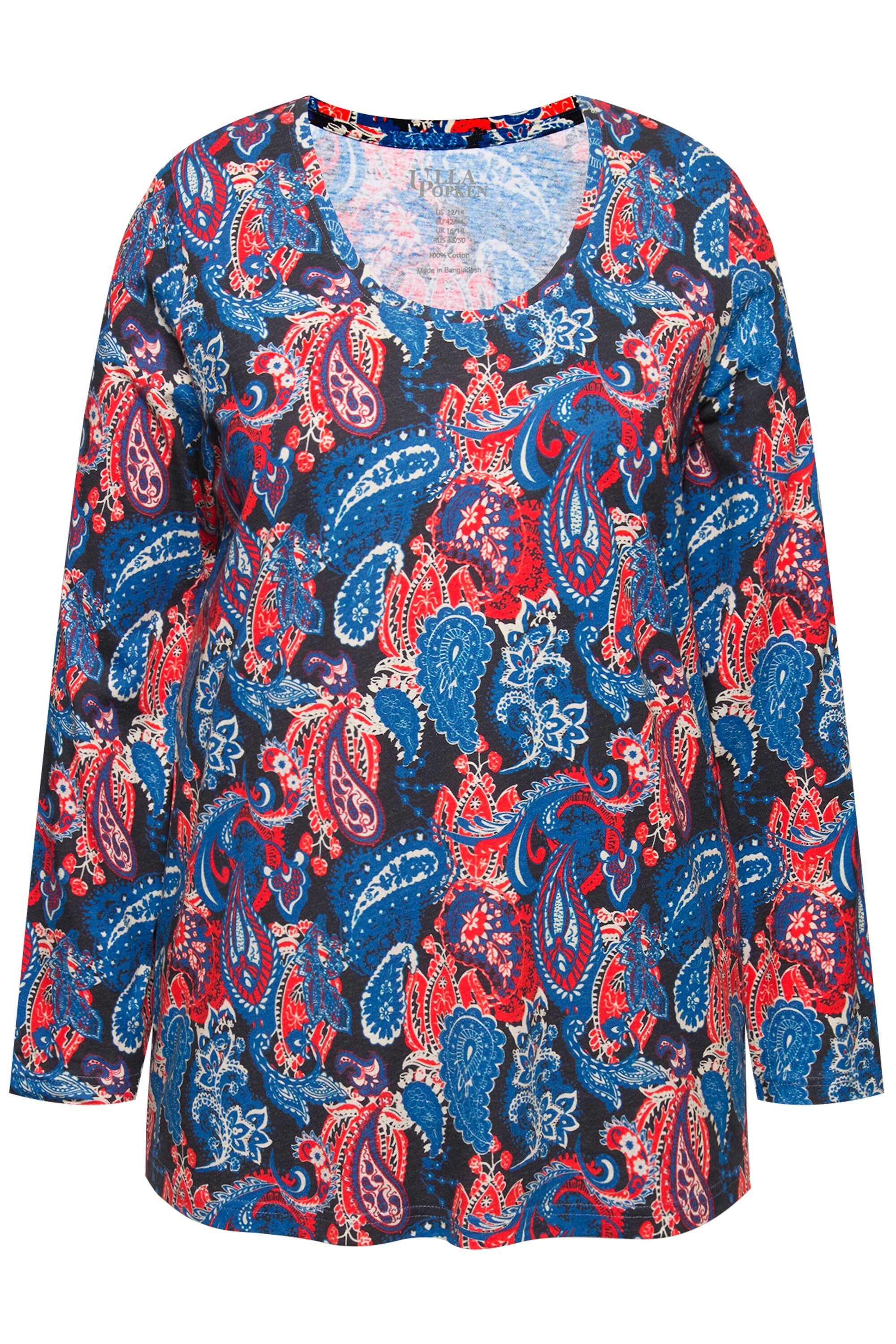 Ulla Popken T-Shirt Shirt Paisleymuster A-Linie Rundhals Langarm günstig online kaufen